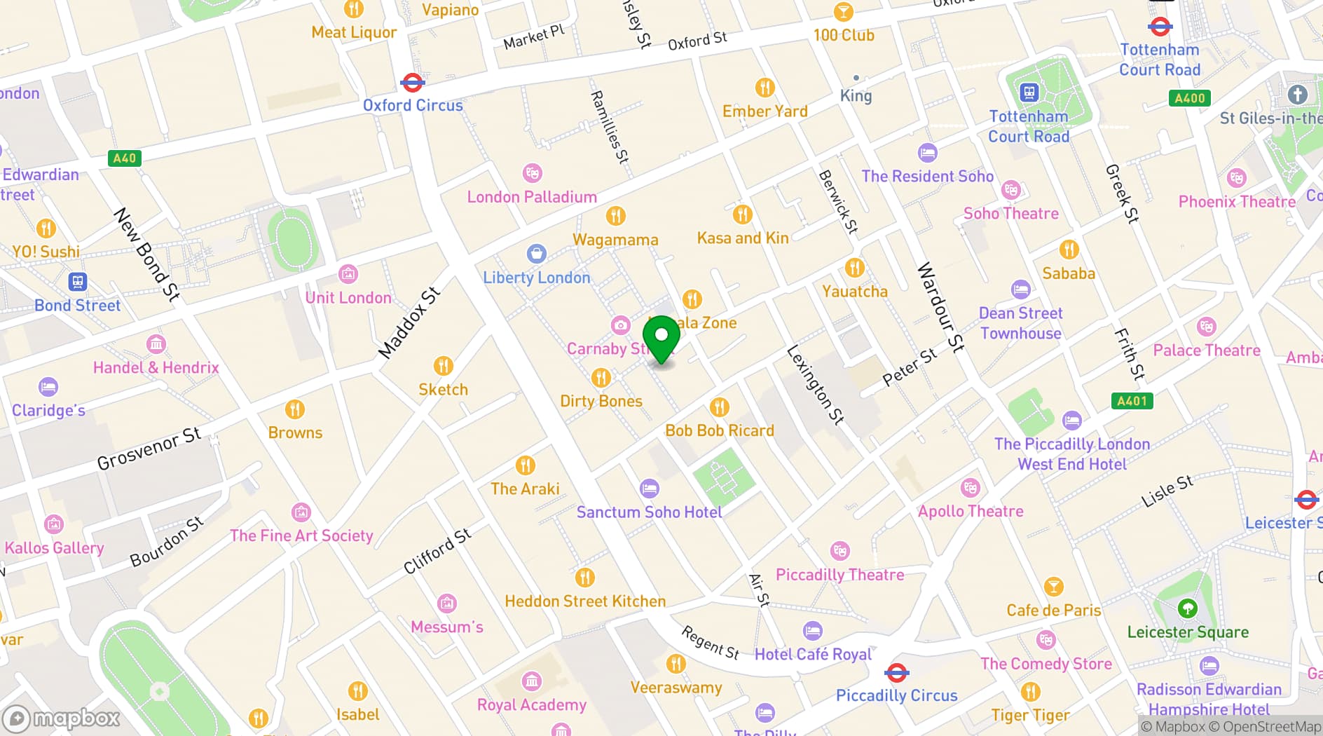 Map showing Regent Street