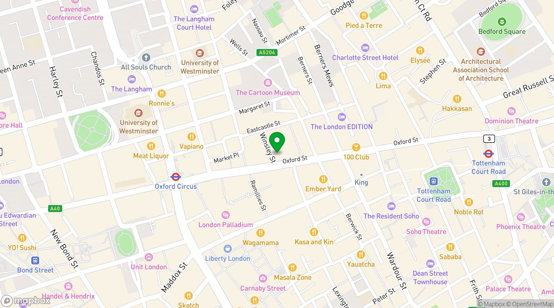 Map showing Spaces Oxford Street