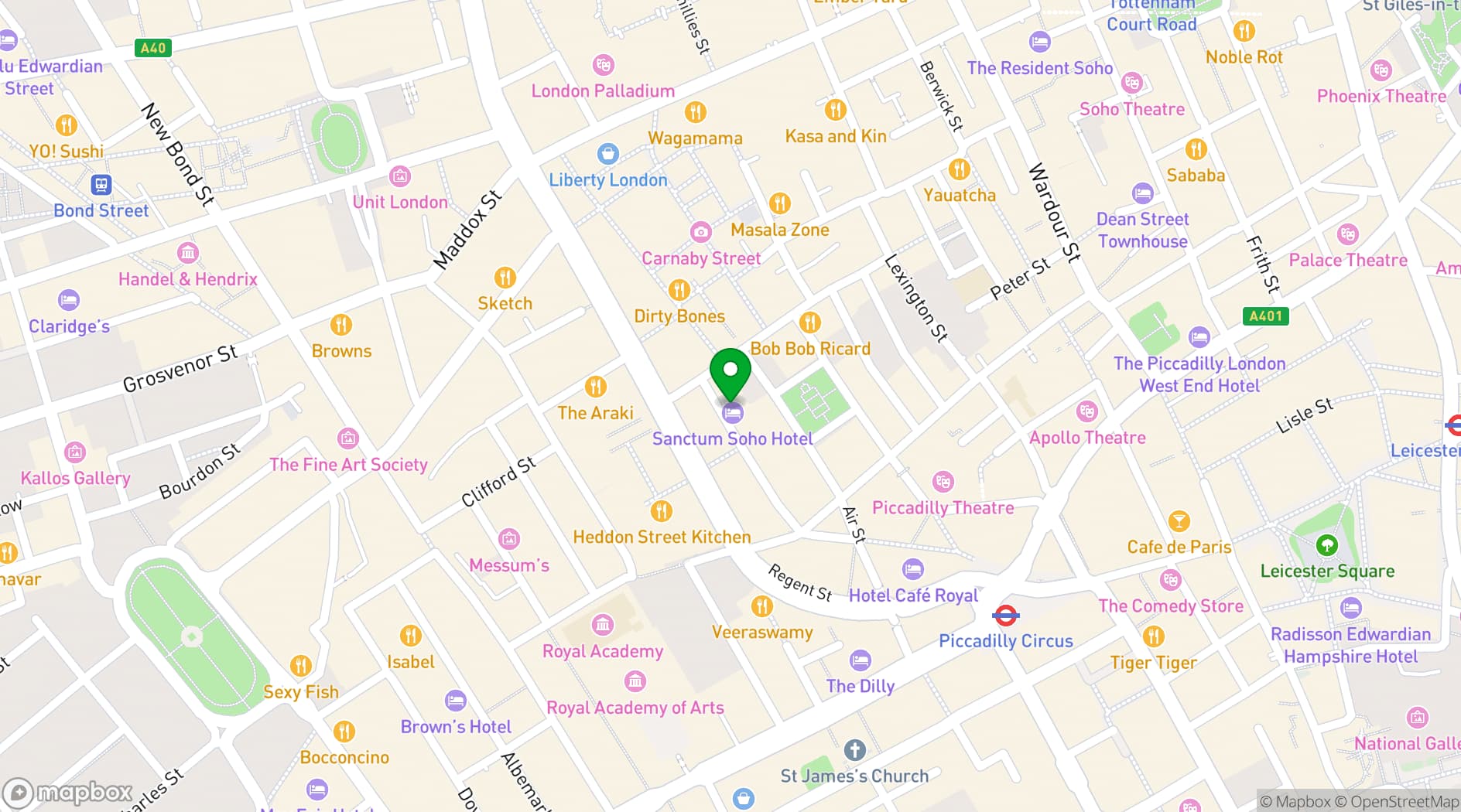 Map showing Karma Sanctum Soho London
