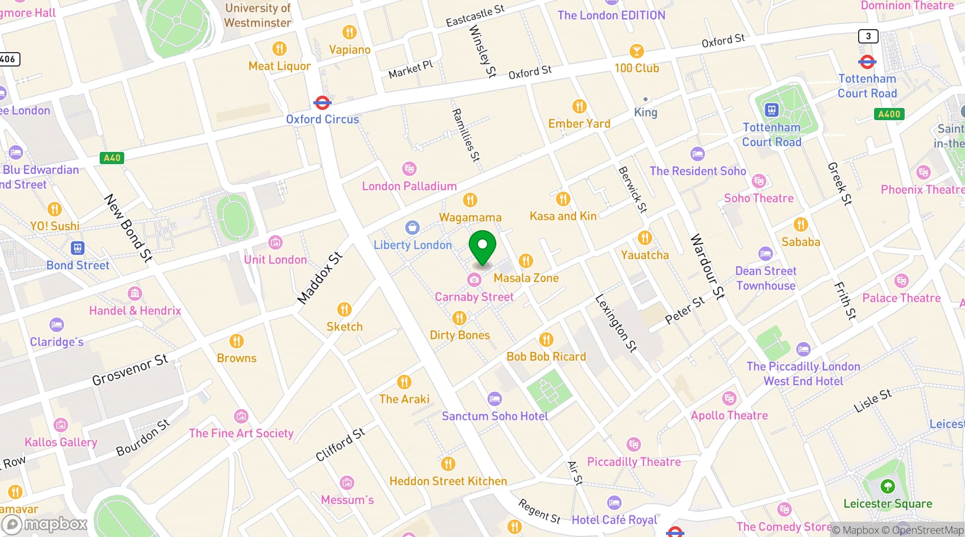 Map showing Ganton Street Corner Pitch