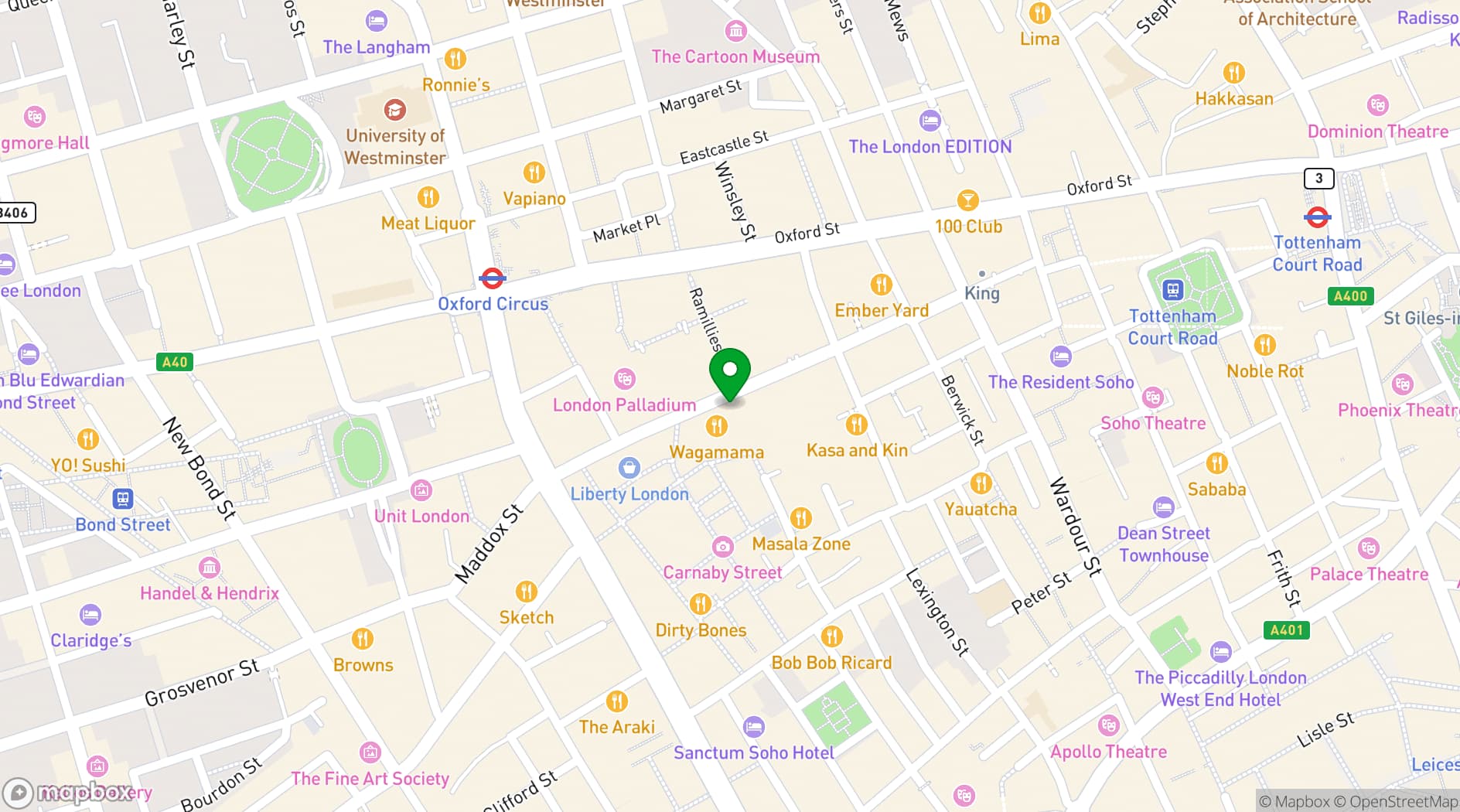 Map showing Ping Pong Soho