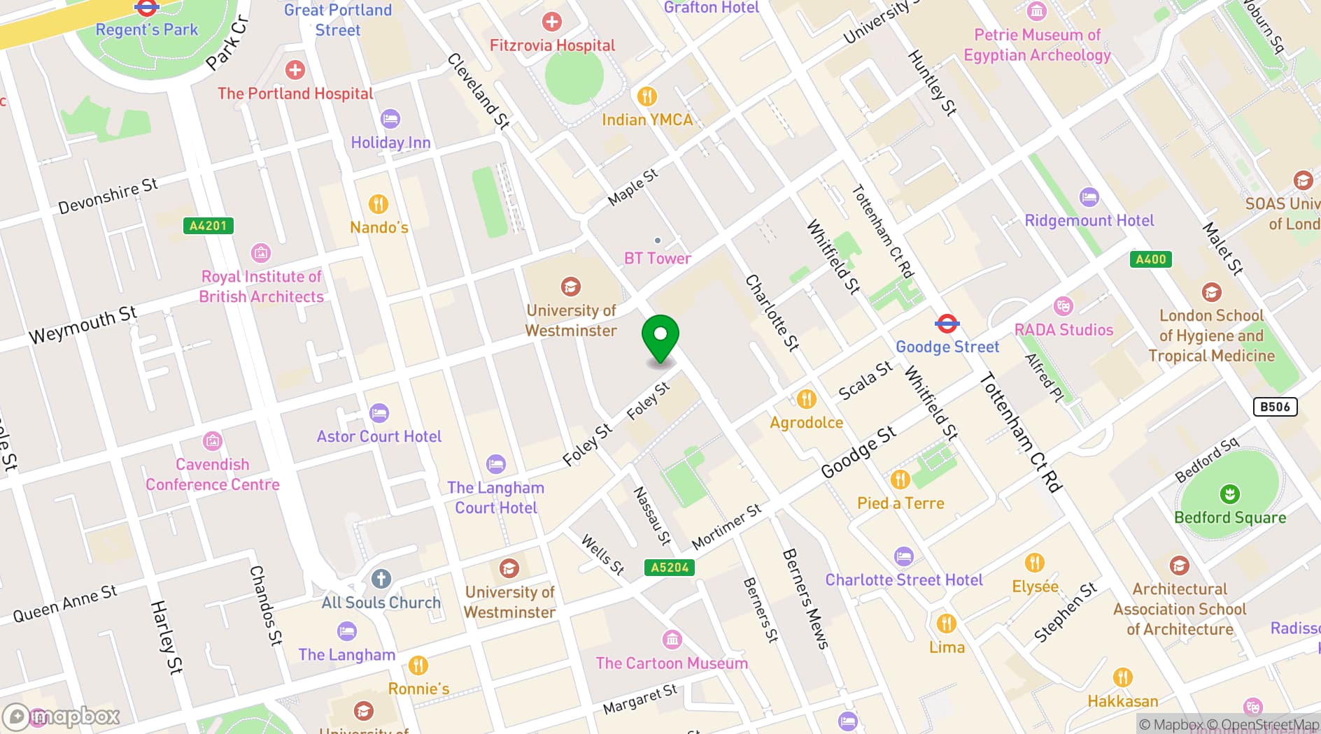 Map showing Fitzrovia Community Centre