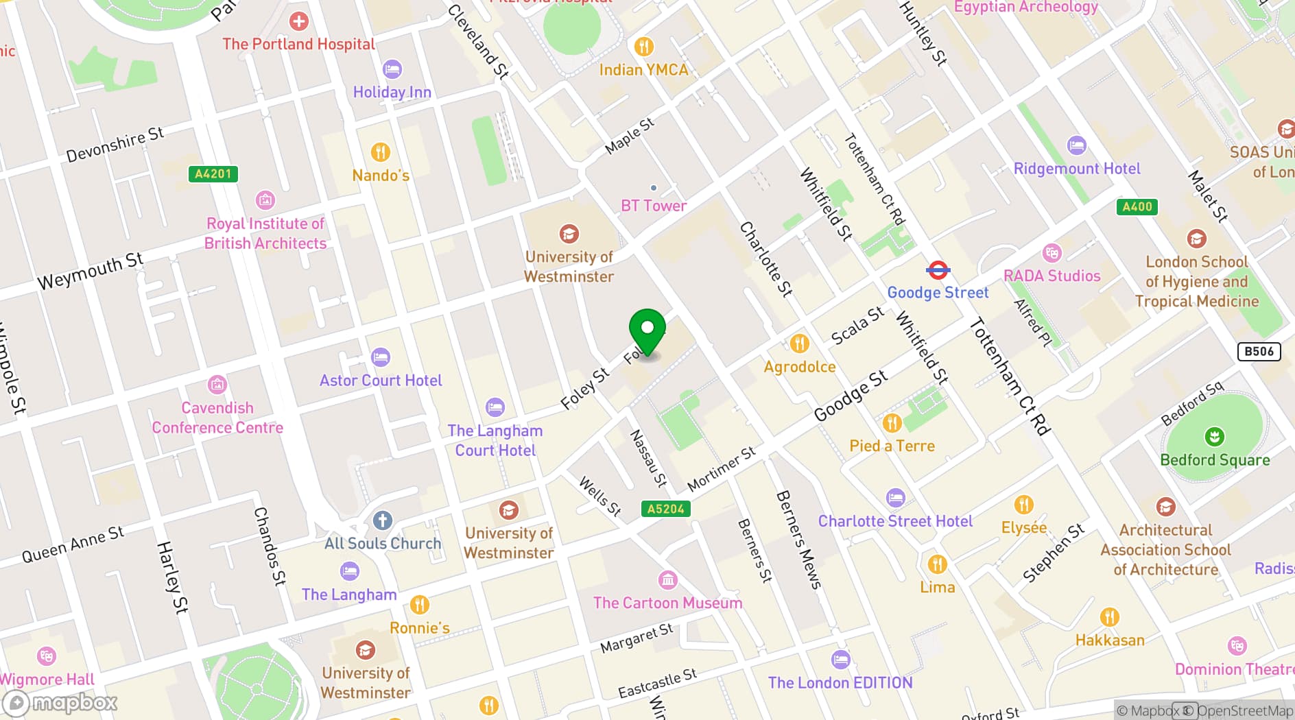Map showing Fitzrovia Community Centre