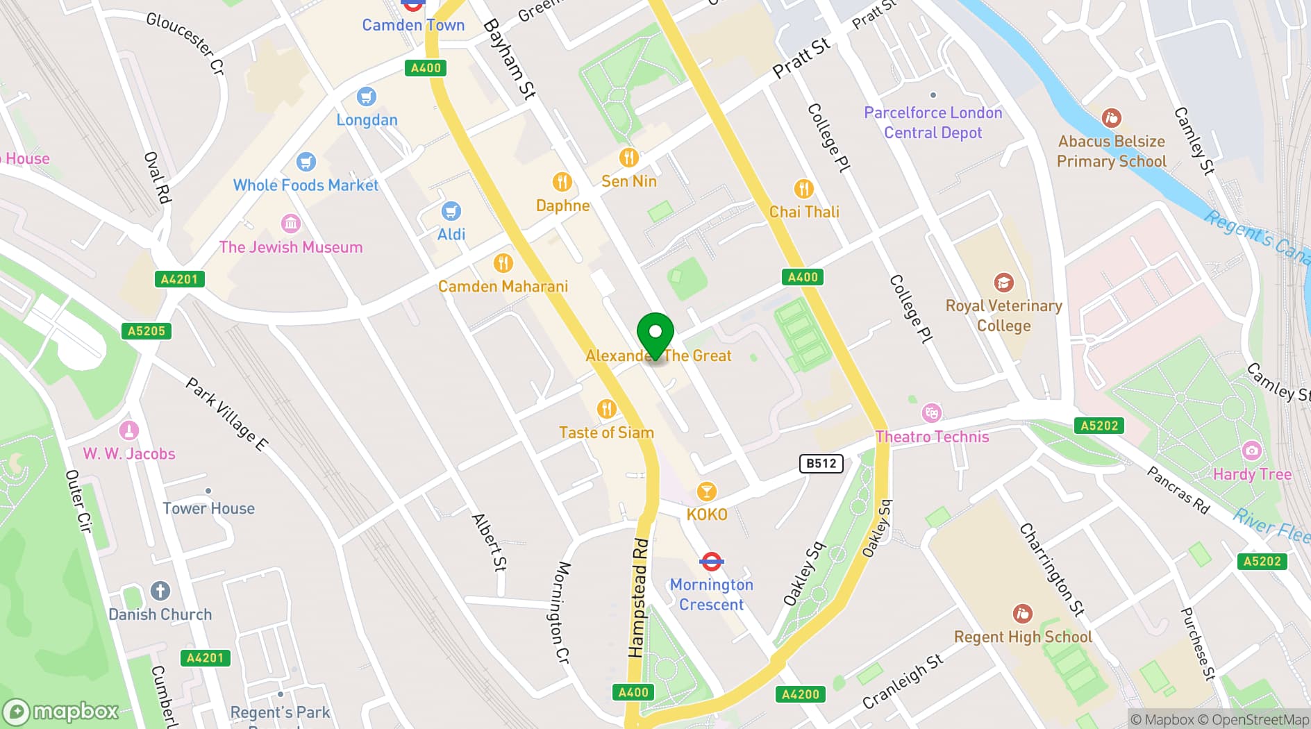 Map showing The Wesley Camden Town