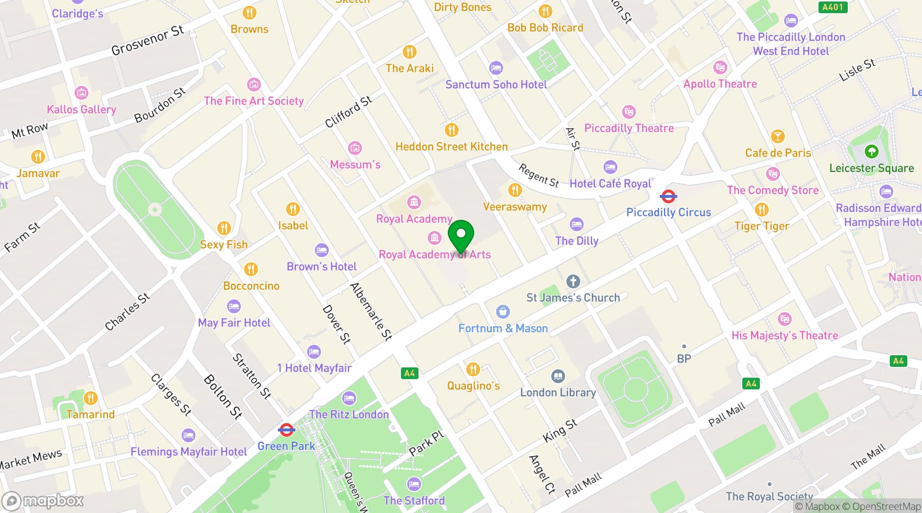 Map showing Royal Society of Chemistry at Burlington House
