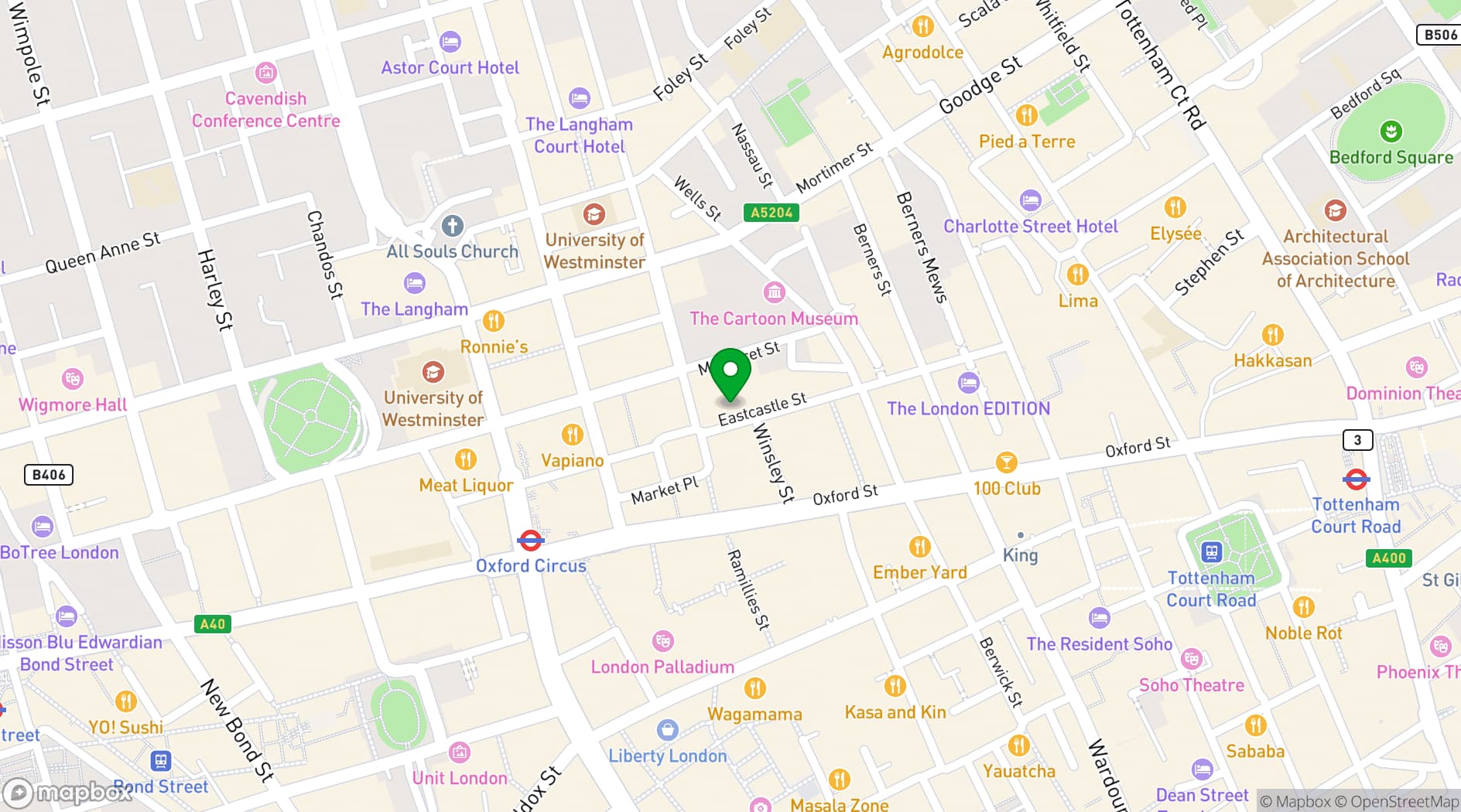 Map showing The Gallery Fitzrovia 