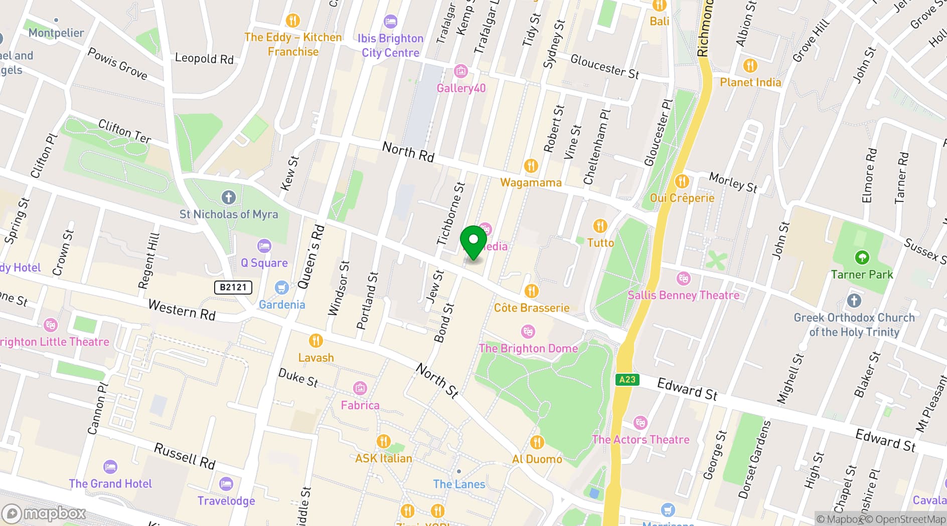 Map showing Kooks Restaurant