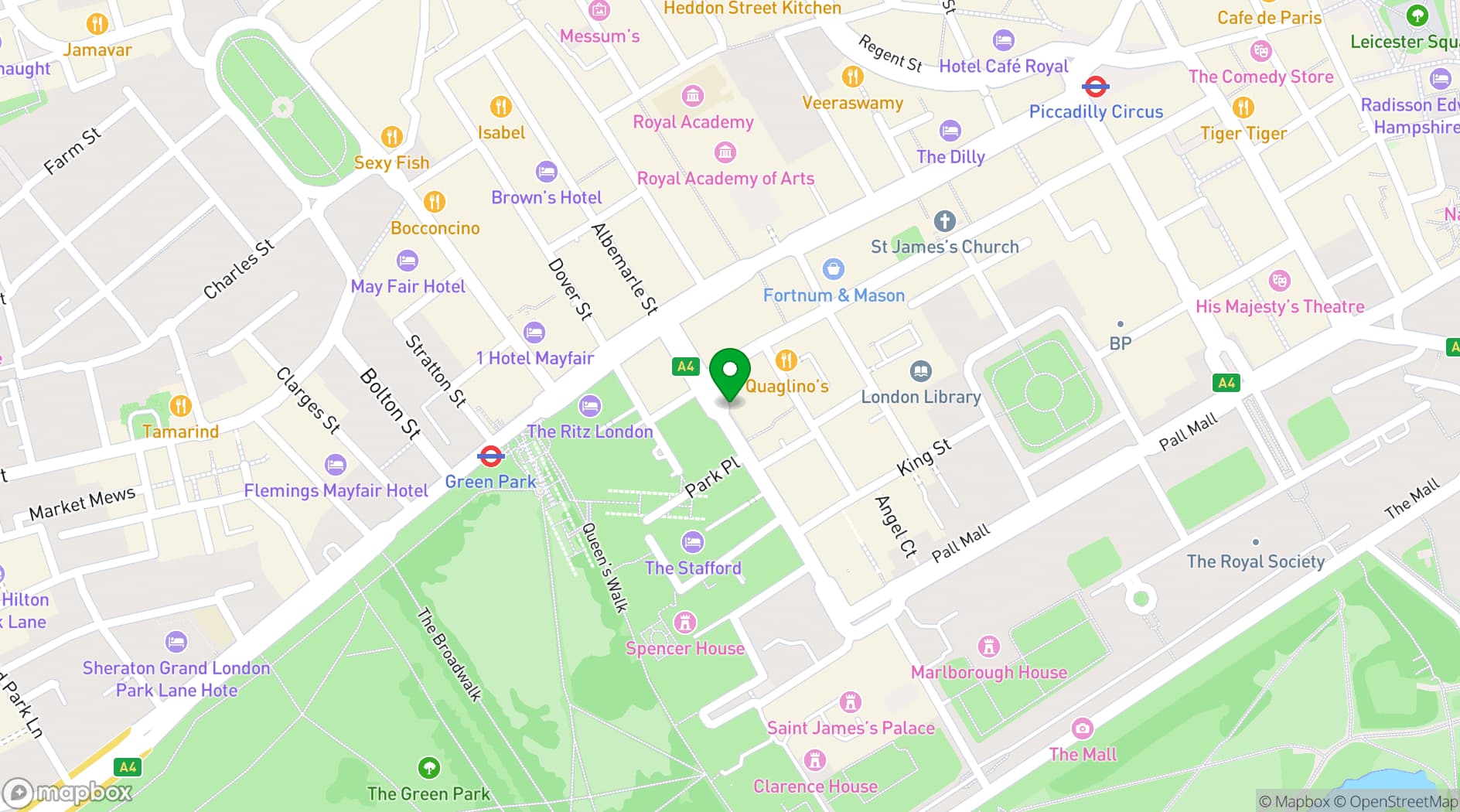 Map showing St James's Art Gallery