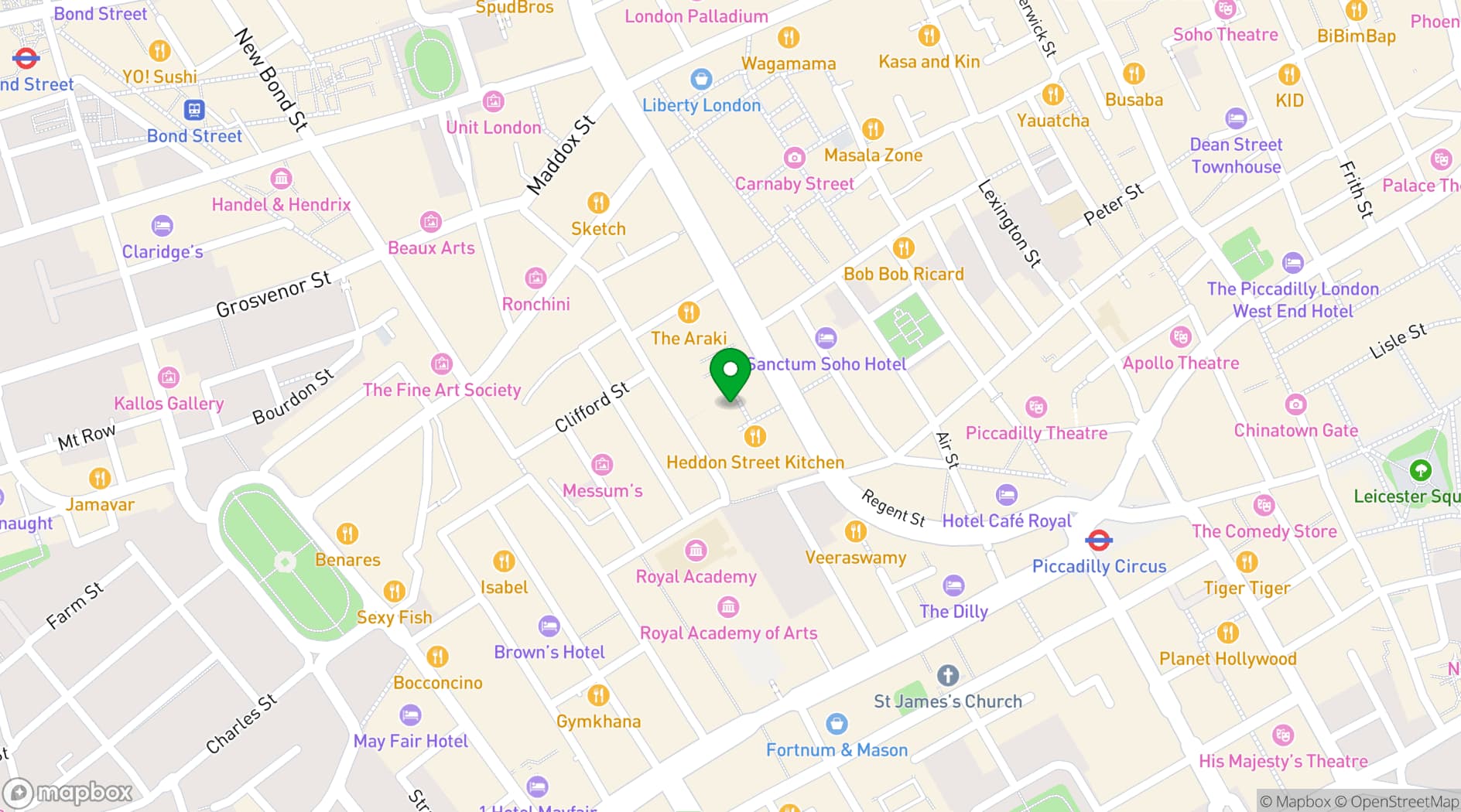 Map showing Piccolino Heddon Street