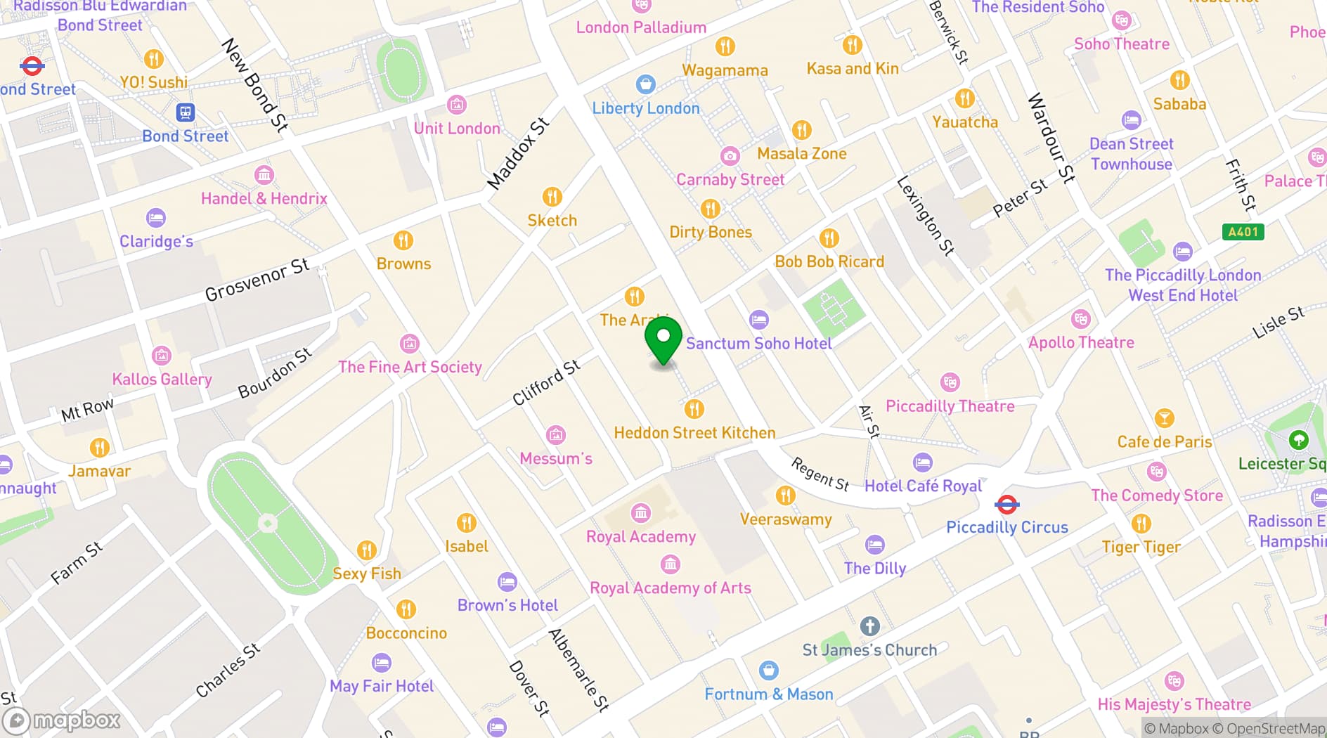 Map showing Ambassadors Clubhouse