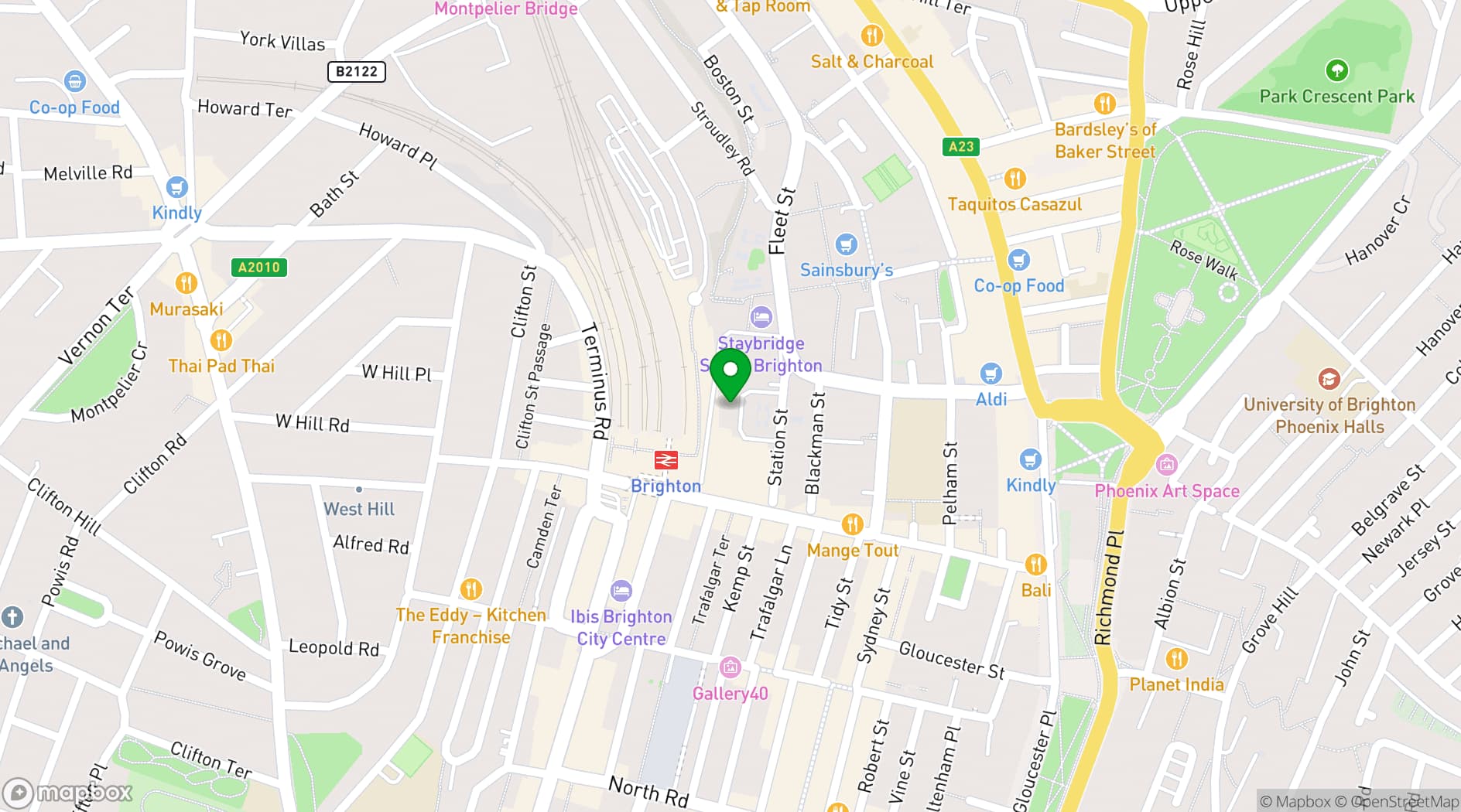 Map showing Spaces, Trafalgar Place