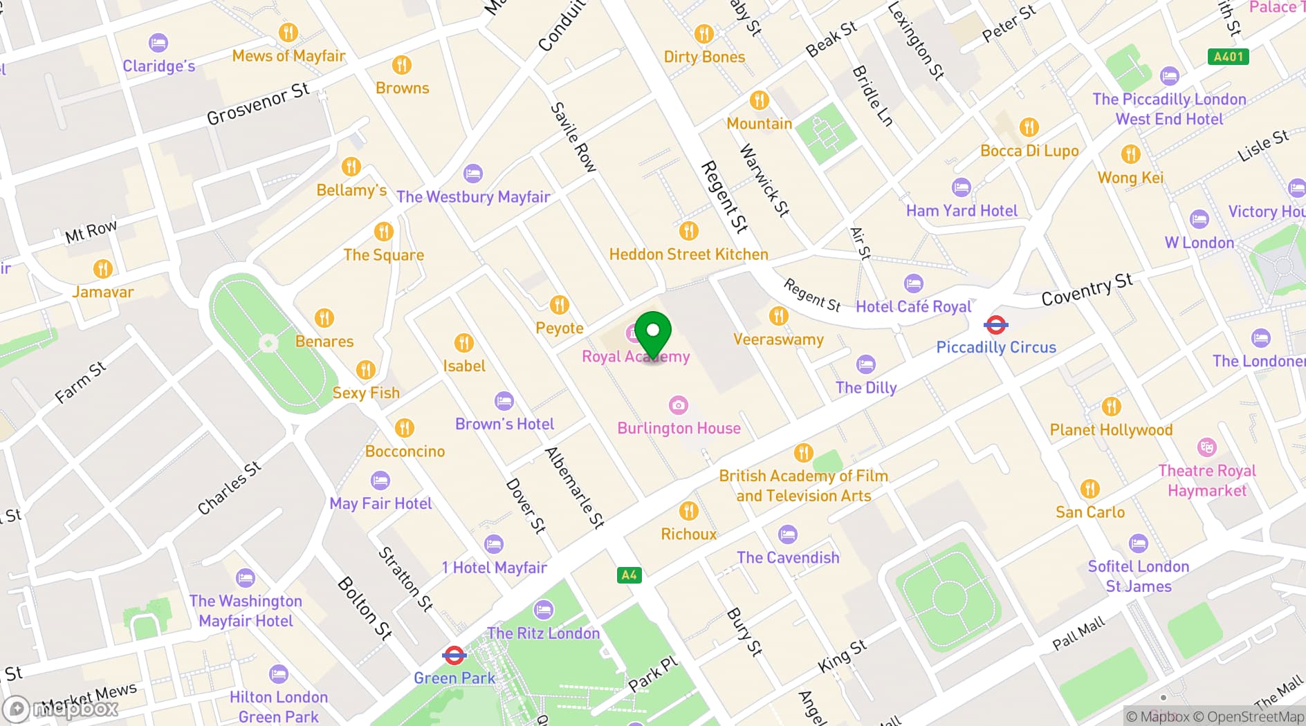 Map showing Royal Academy of Arts