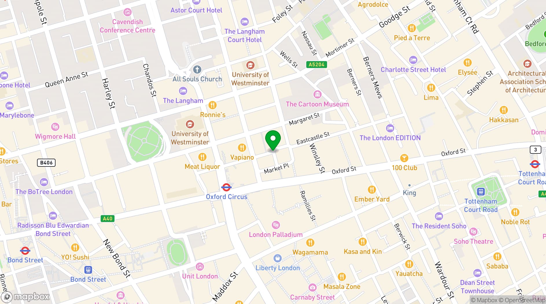 Map showing 28-50 Oxford Circus