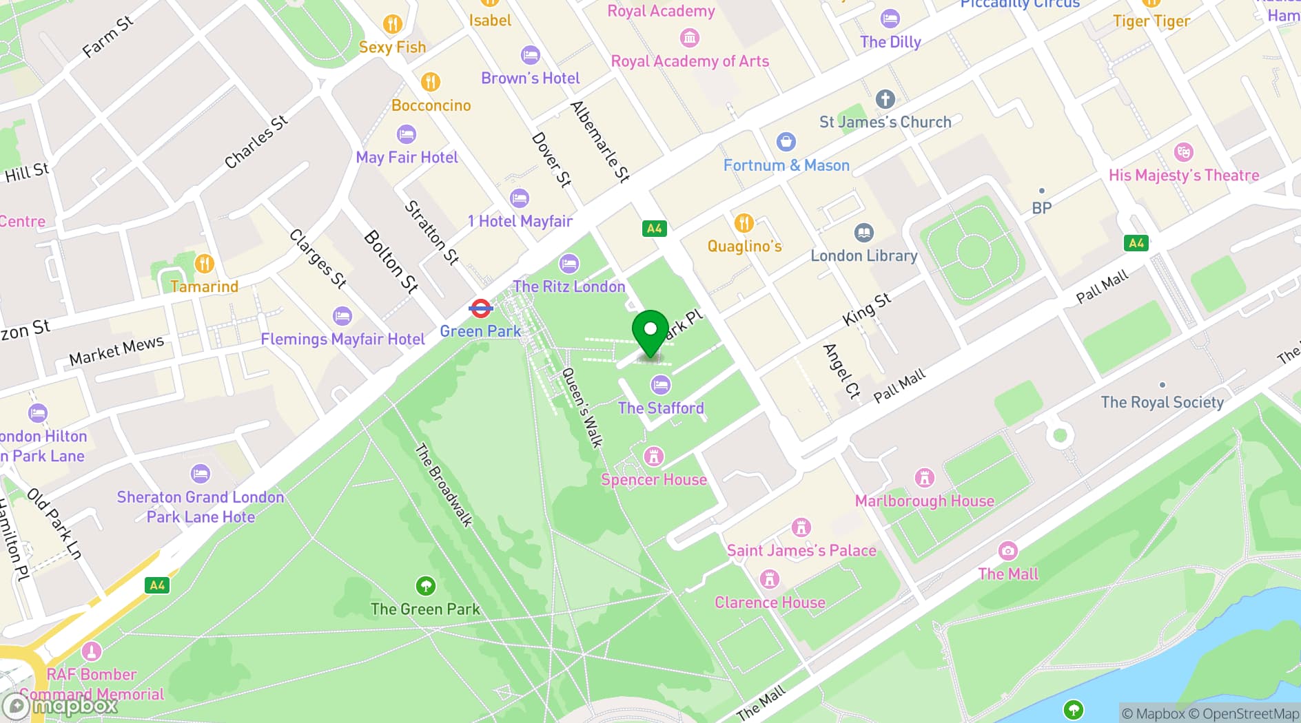 Map showing St. James's Hotel and Club