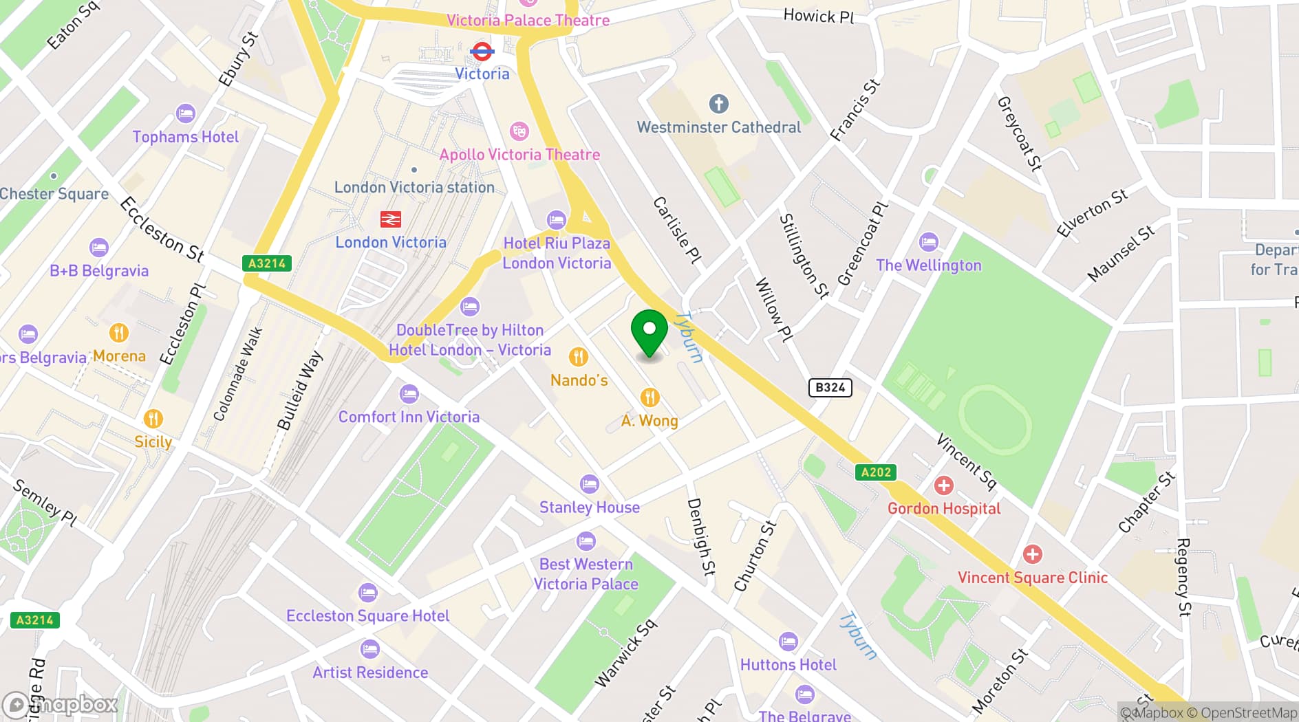 Map showing Queen Mother Sports Centre