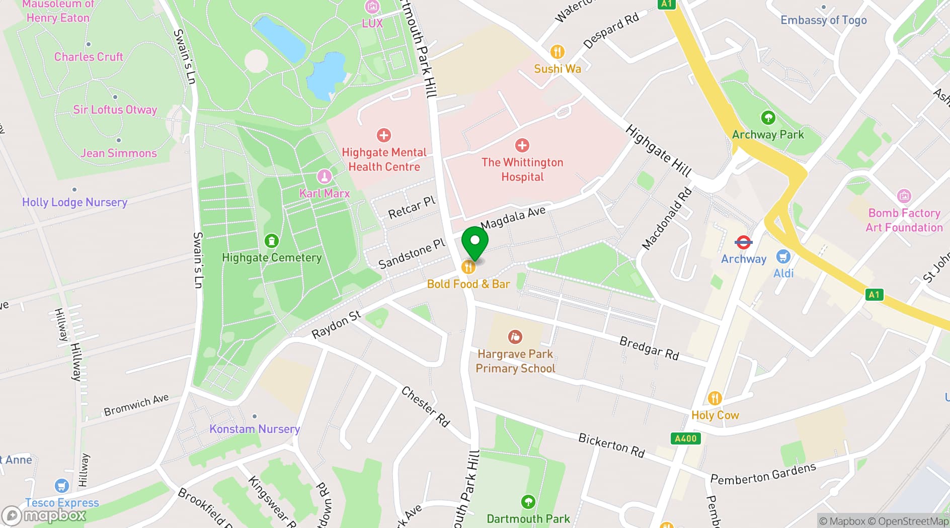 Map showing Bold Food & Bar