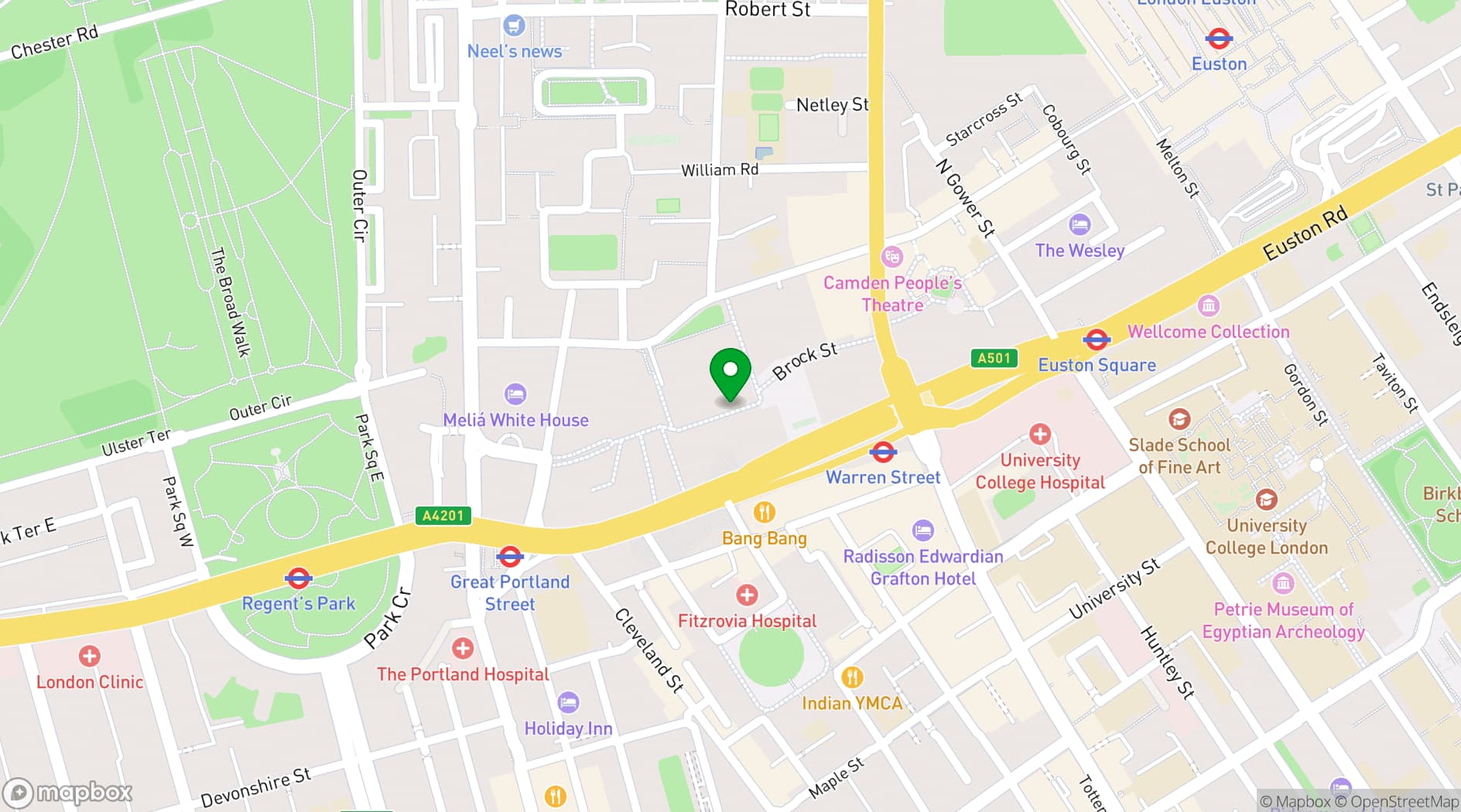 Map showing New Diorama Theatre 