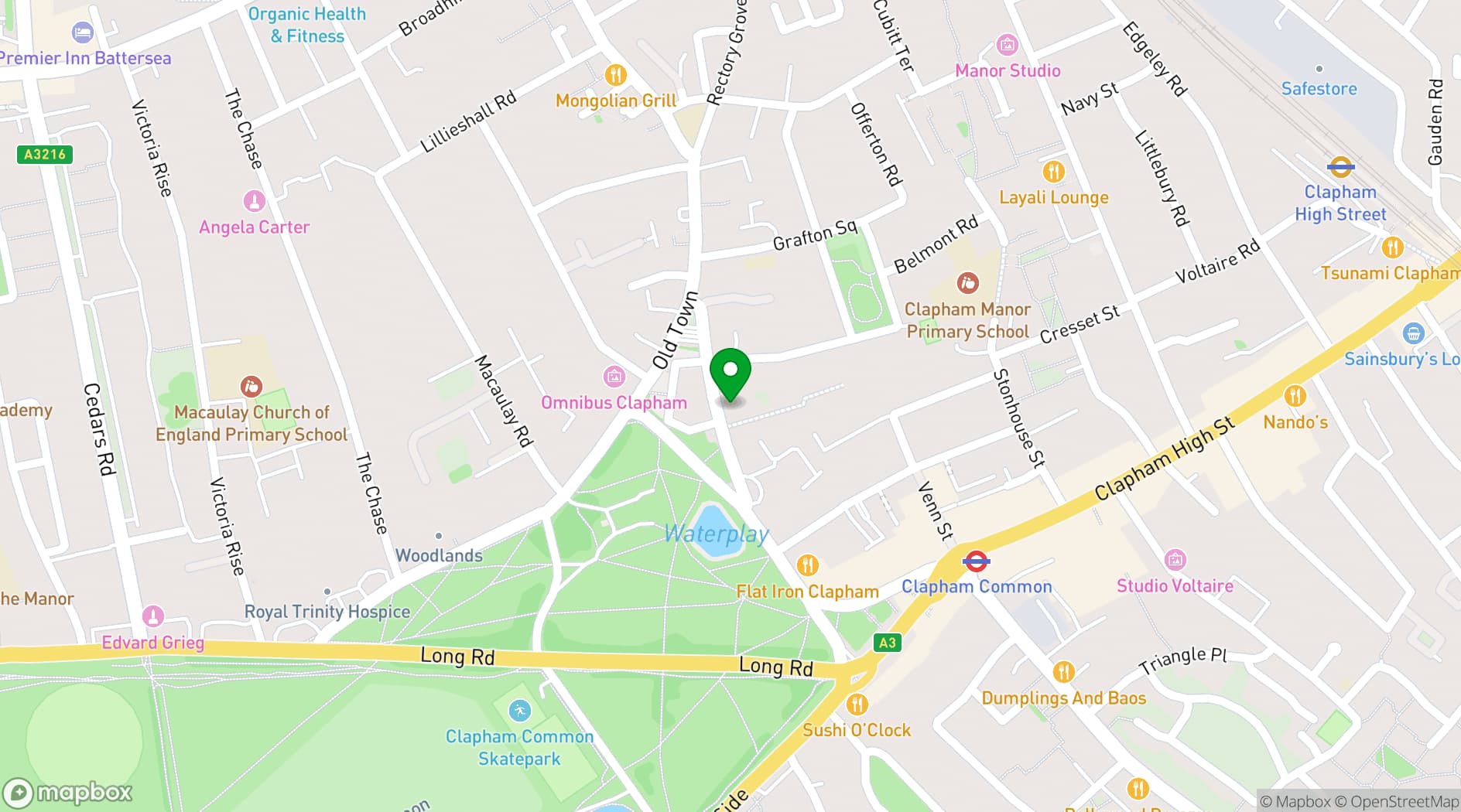 Map showing Megan's Clapham Old Town