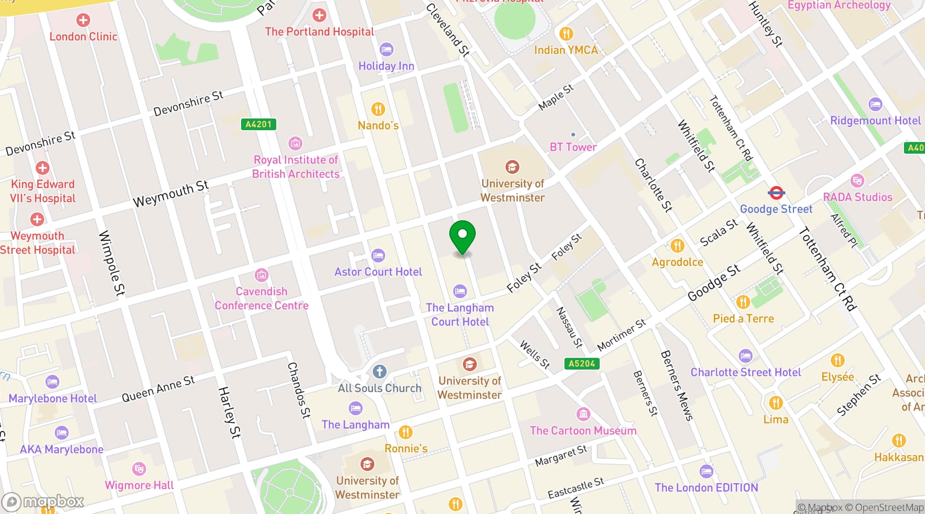 Map showing Oui – 89 Great Titchfield Street, Fitzrovia, London