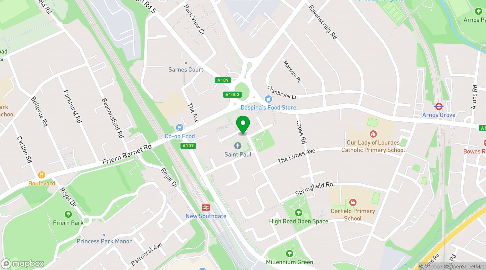 Map showing St Paul's Parish Hall