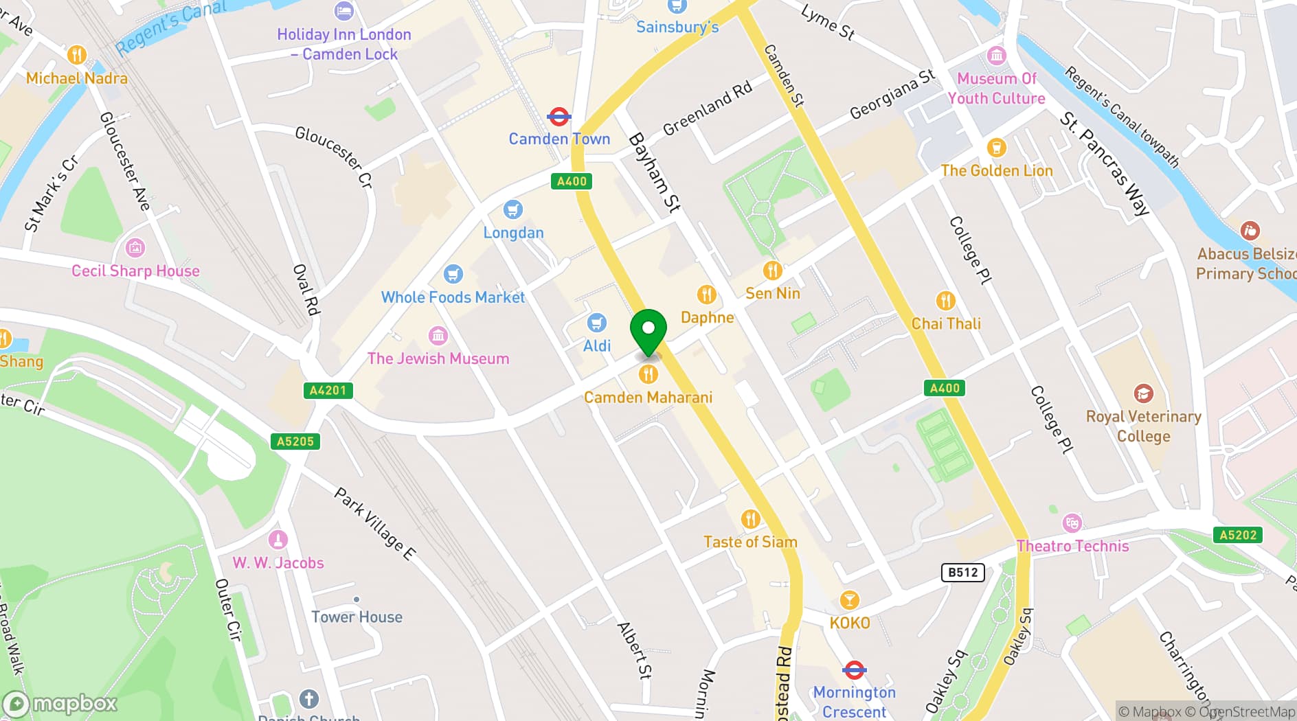 Map showing The Blues Kitchen Camden