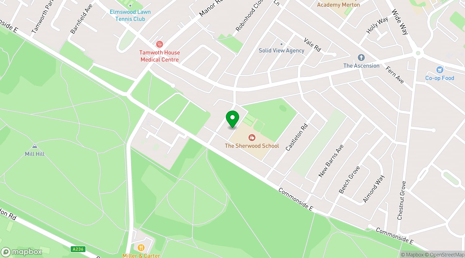 Map showing Sherwood Park Hall CIC