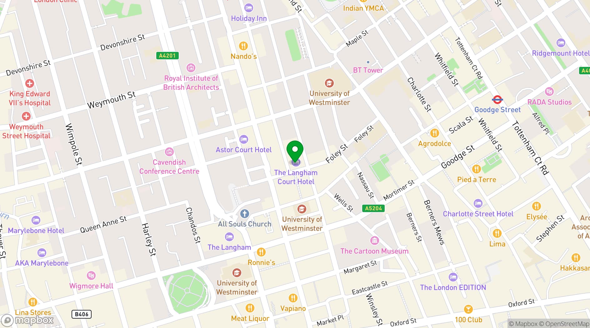Map showing Langham Court Hotel