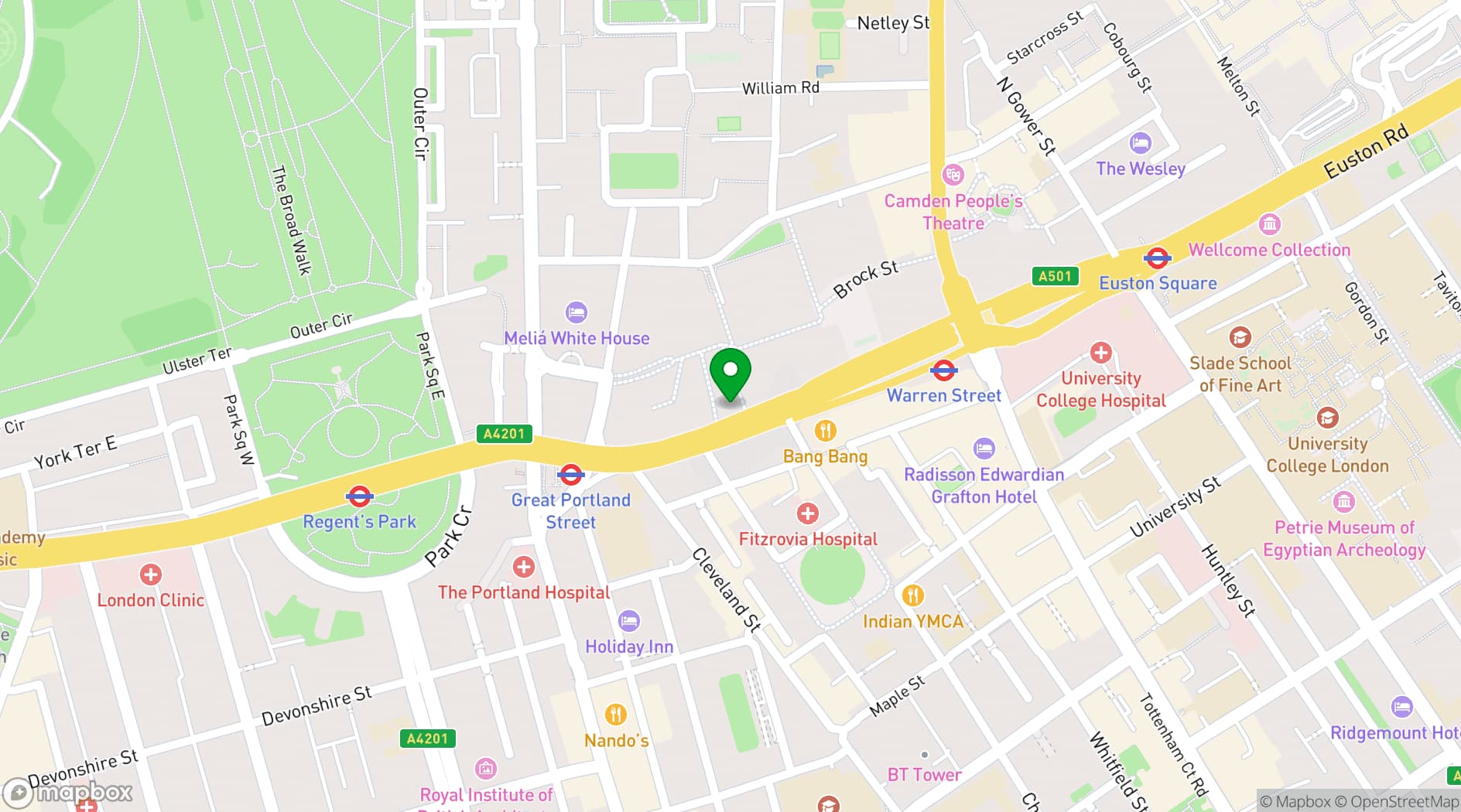 Map showing 338 Euston Road