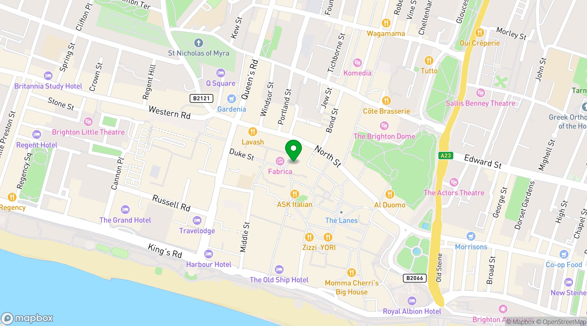 Map showing The Ivy in the Lanes Brighton