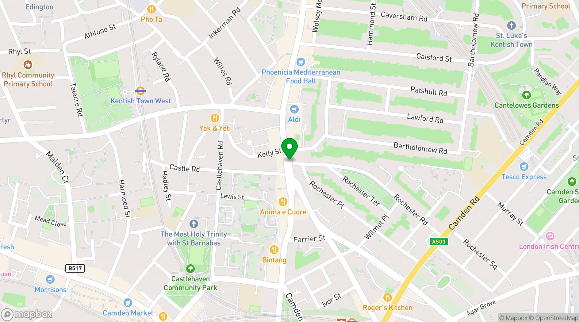Map showing The Urban Chocolatier Kentish Town