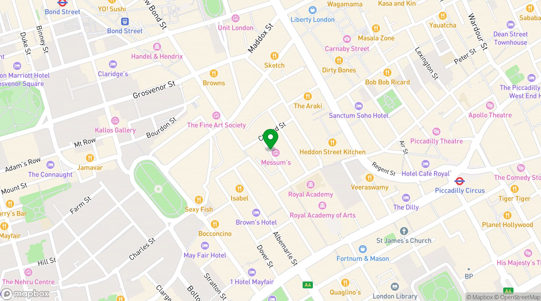 Map showing No.9 Cork Street