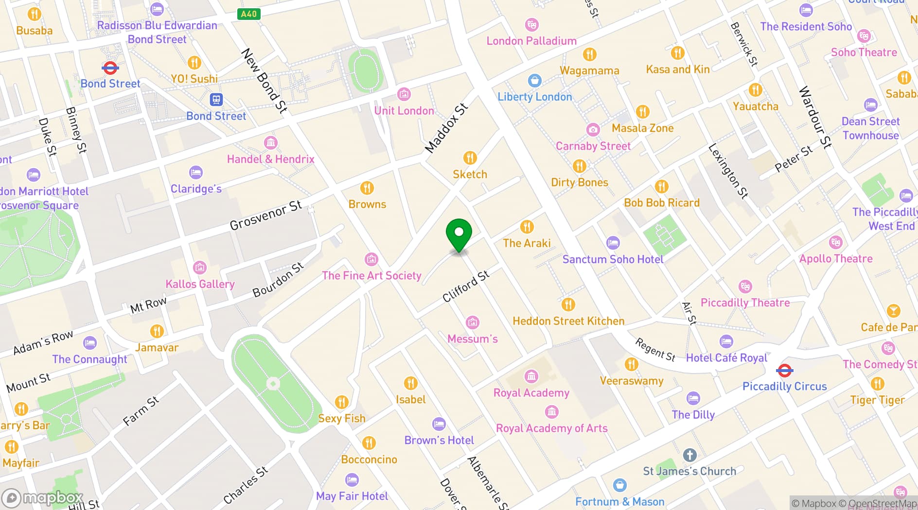 Map showing Burlington Arms