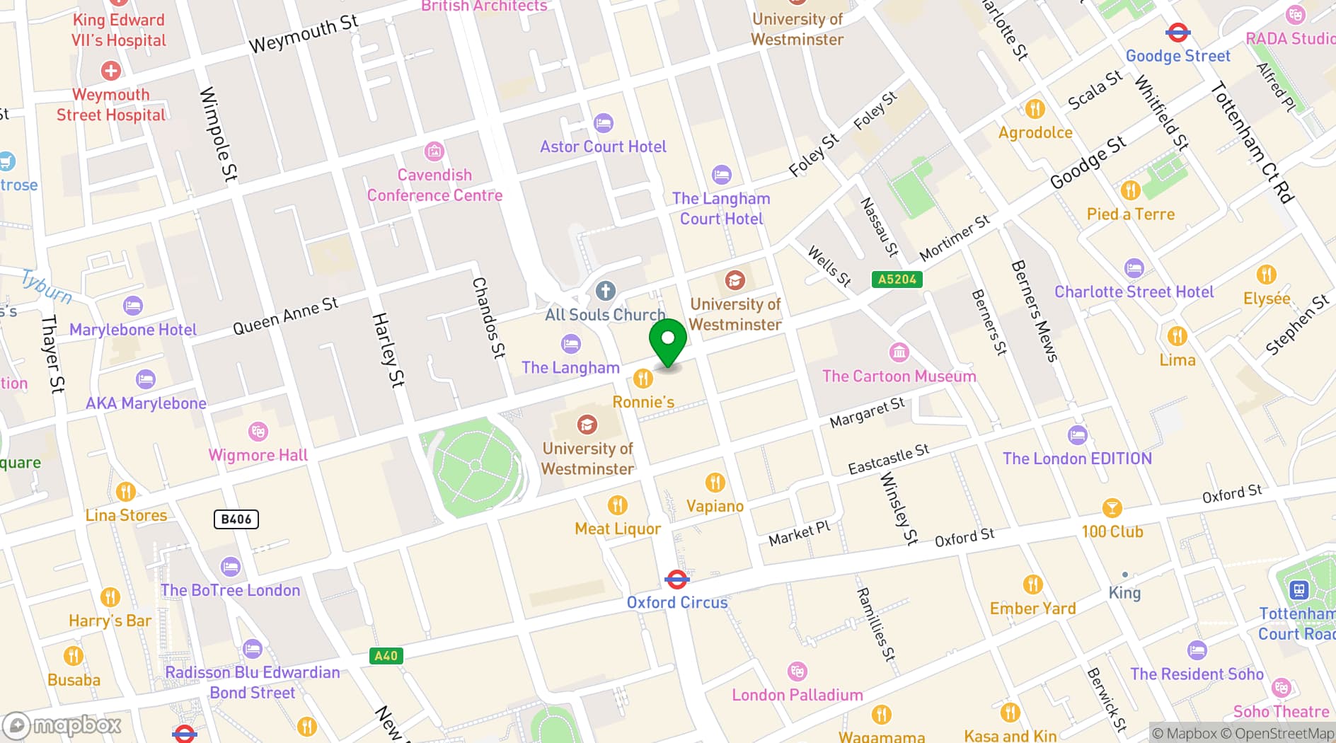 Map showing Oxford Circus 