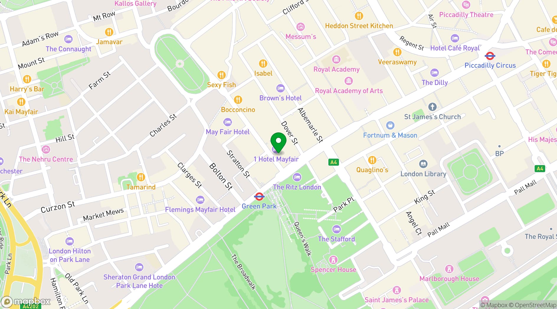 Map showing 1 Hotel Mayfair