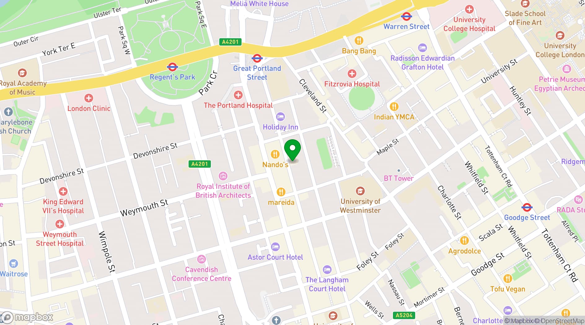 Map showing Grange Fitzrovia Hotel