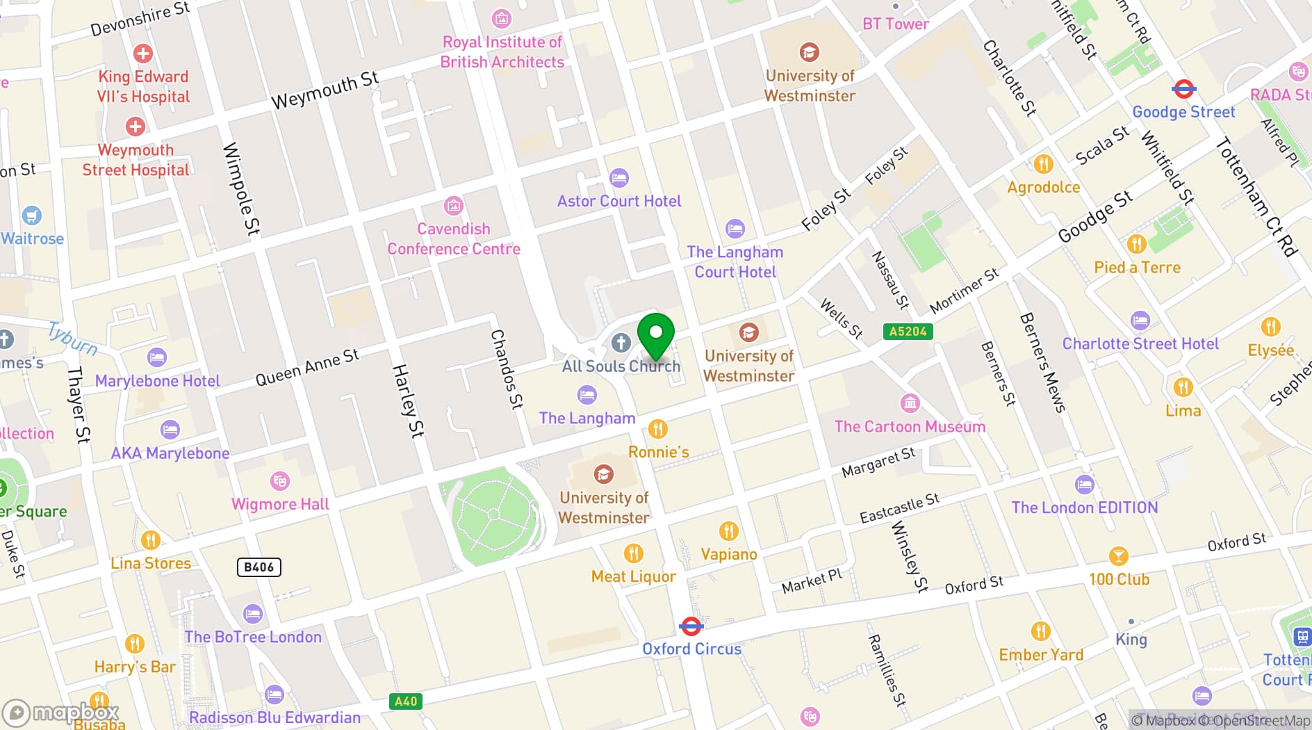 Map showing Treehouse Hotel London