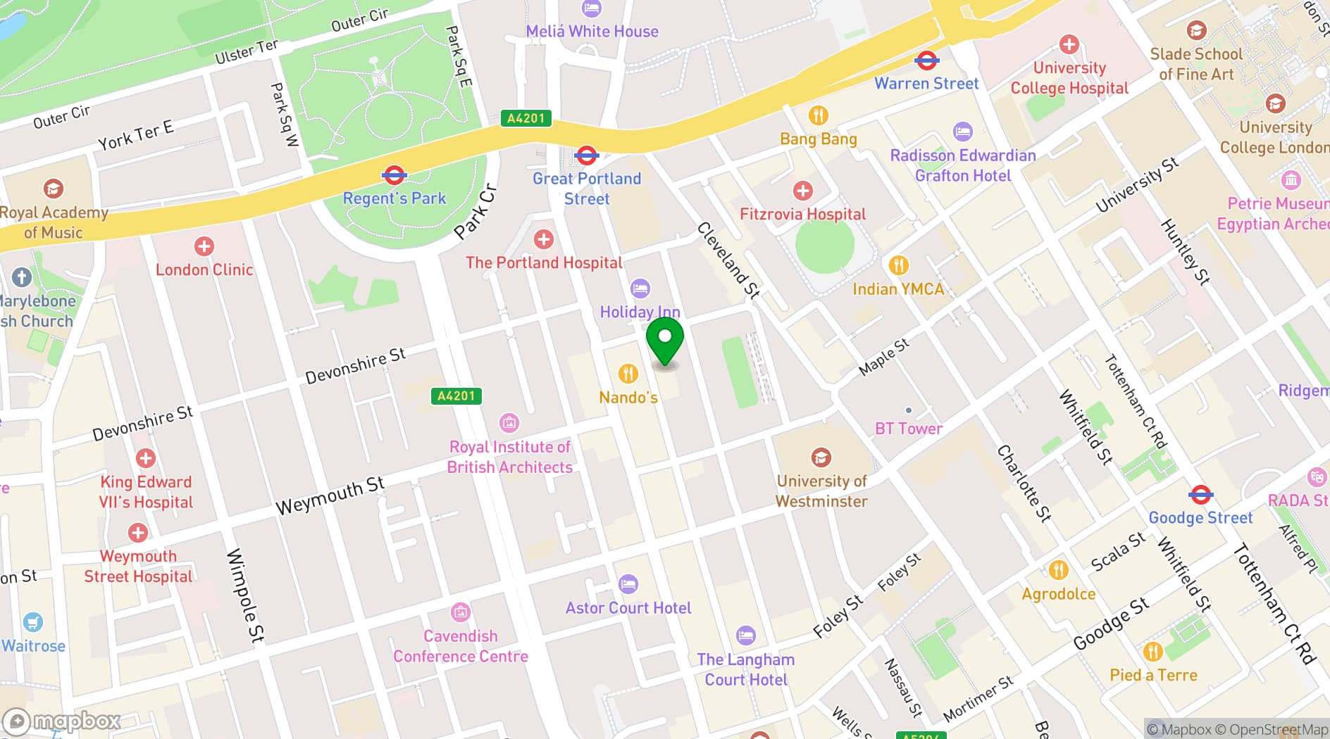 Map showing Fitzrovia Hotel