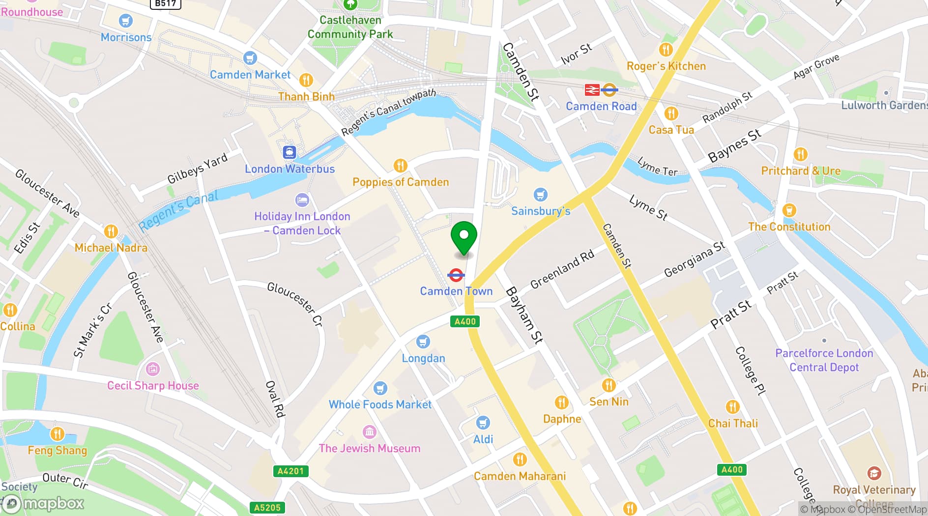 Map showing Simmons | Camden Town