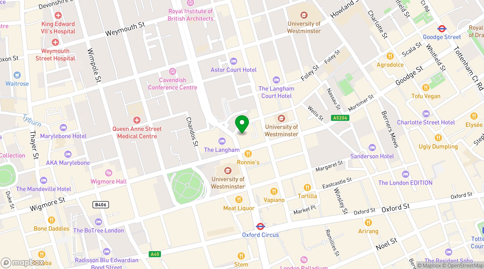 Map showing Henry Wood House - Fora