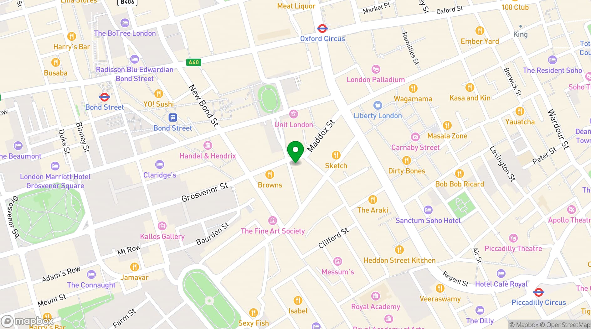 Map showing St George's Hanover Square