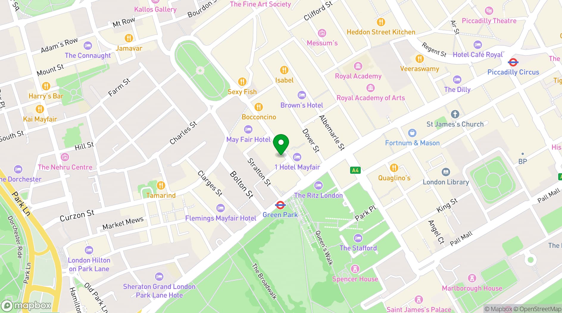 Map showing Novikov Restaurant & Bar