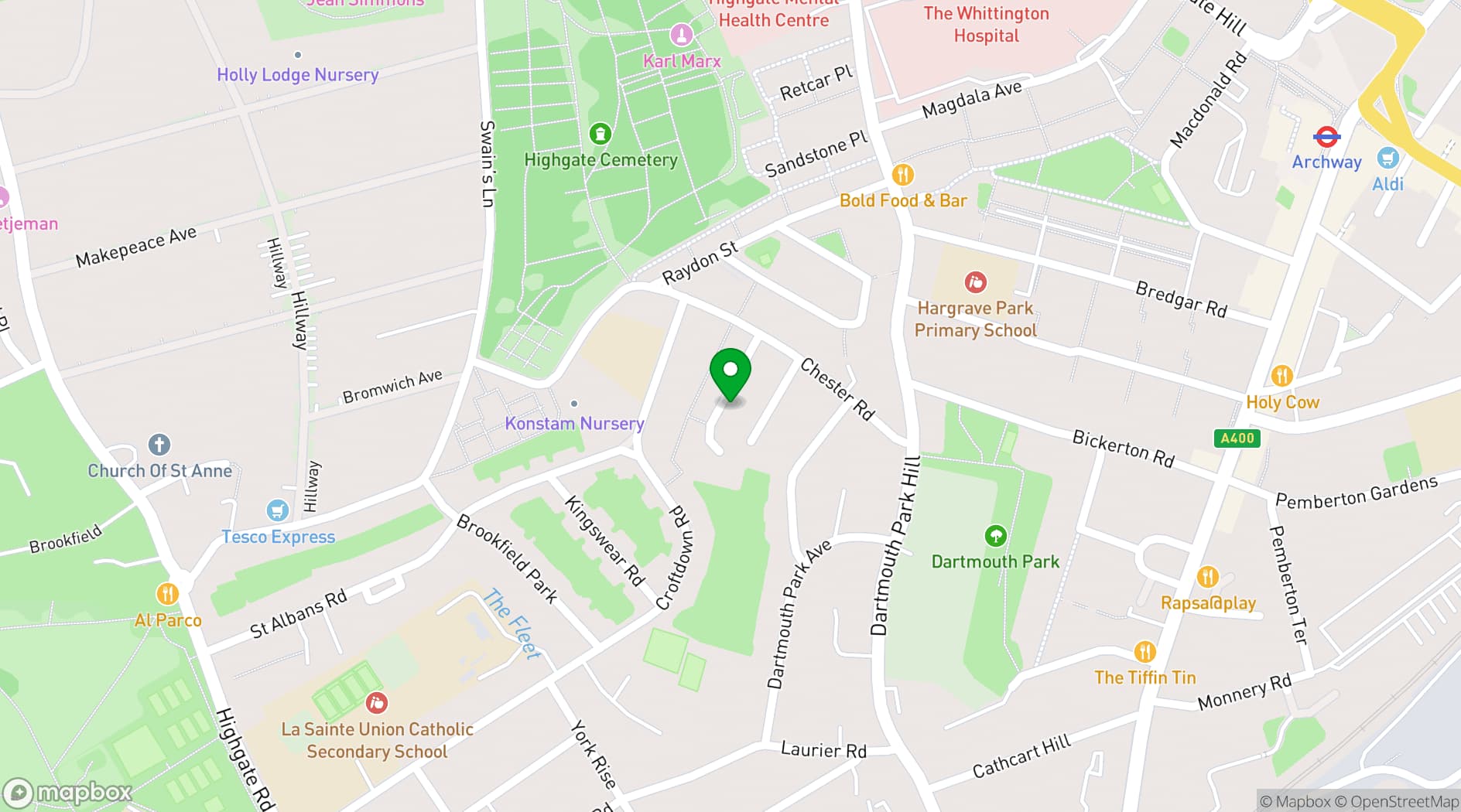 Map showing Highgate Newtown Community Centre