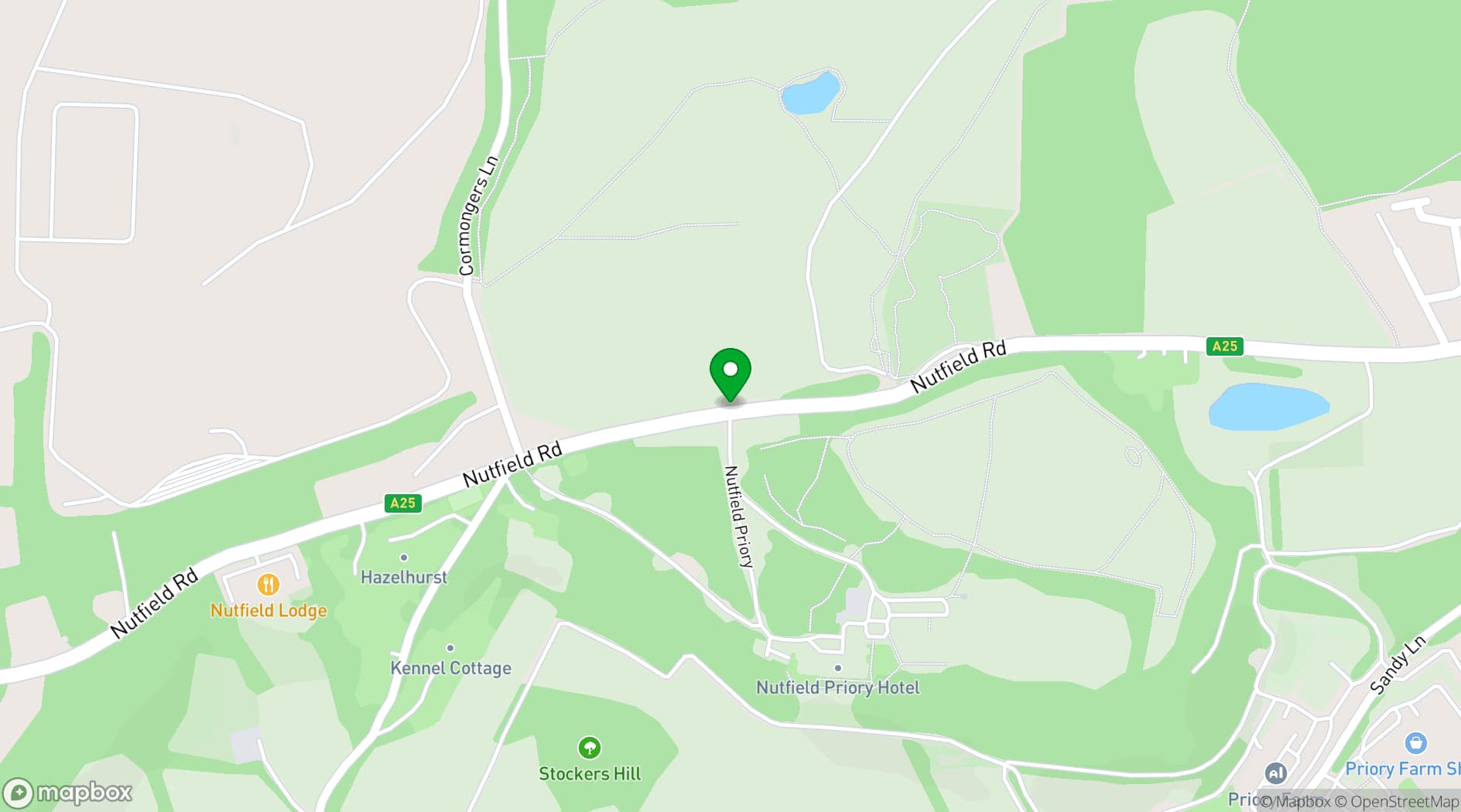 Map showing Nutfield Priory & Spa