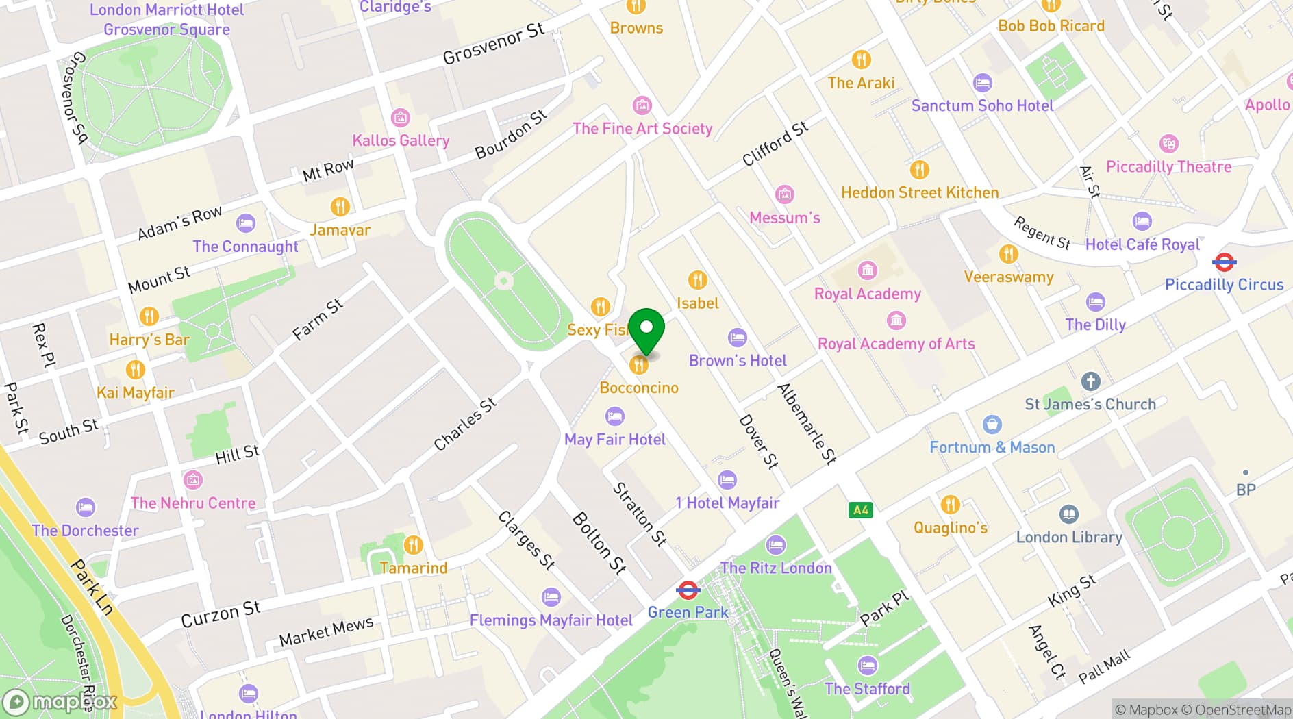 Map showing Bocconcino Mayfair