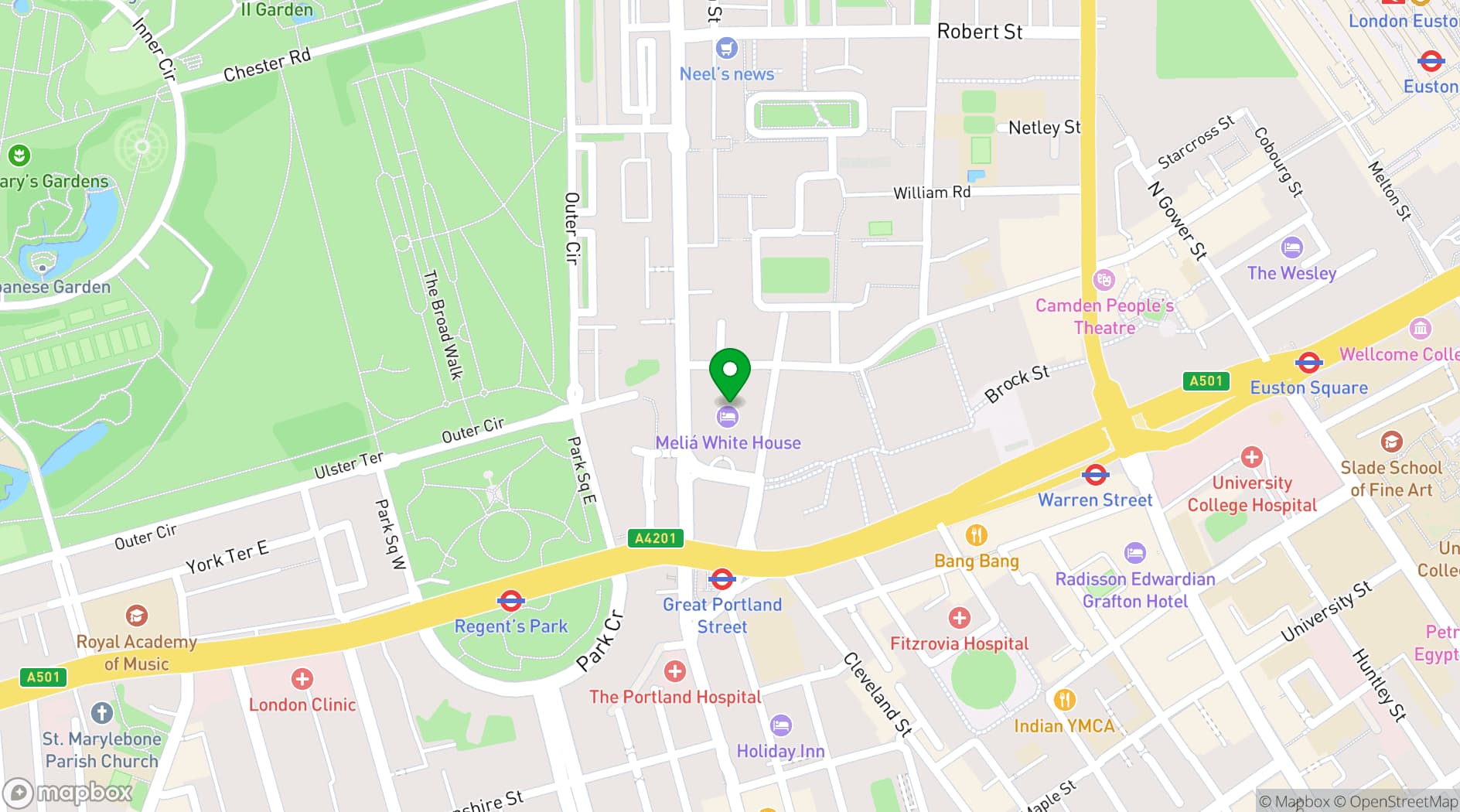 Map showing Melia White House