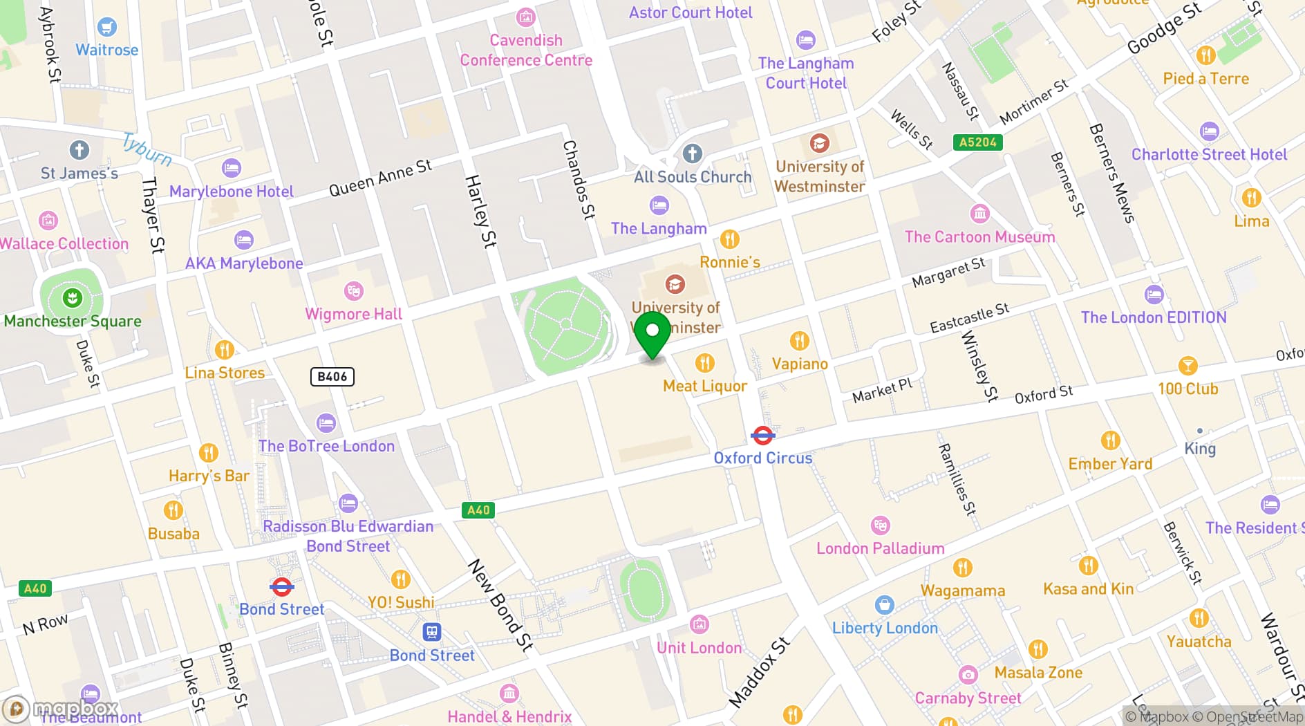 Map showing The Phoenix, Cavendish Square