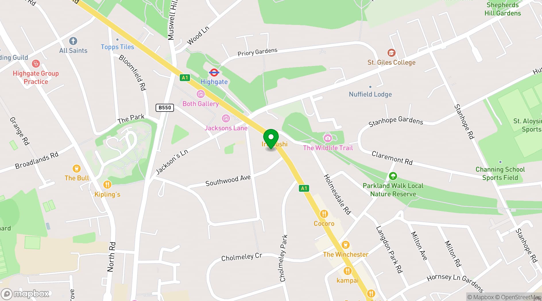Map showing The Red Hedgehog