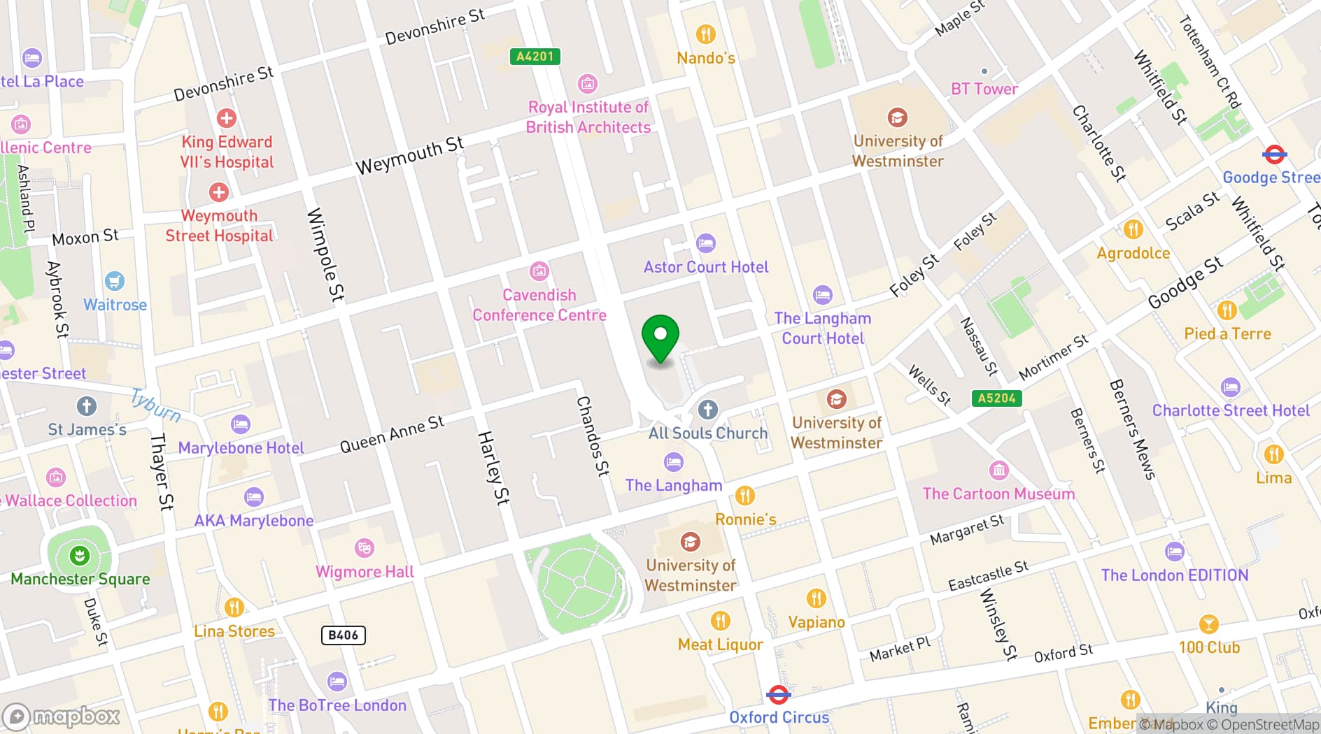 Map showing W1A 1AA