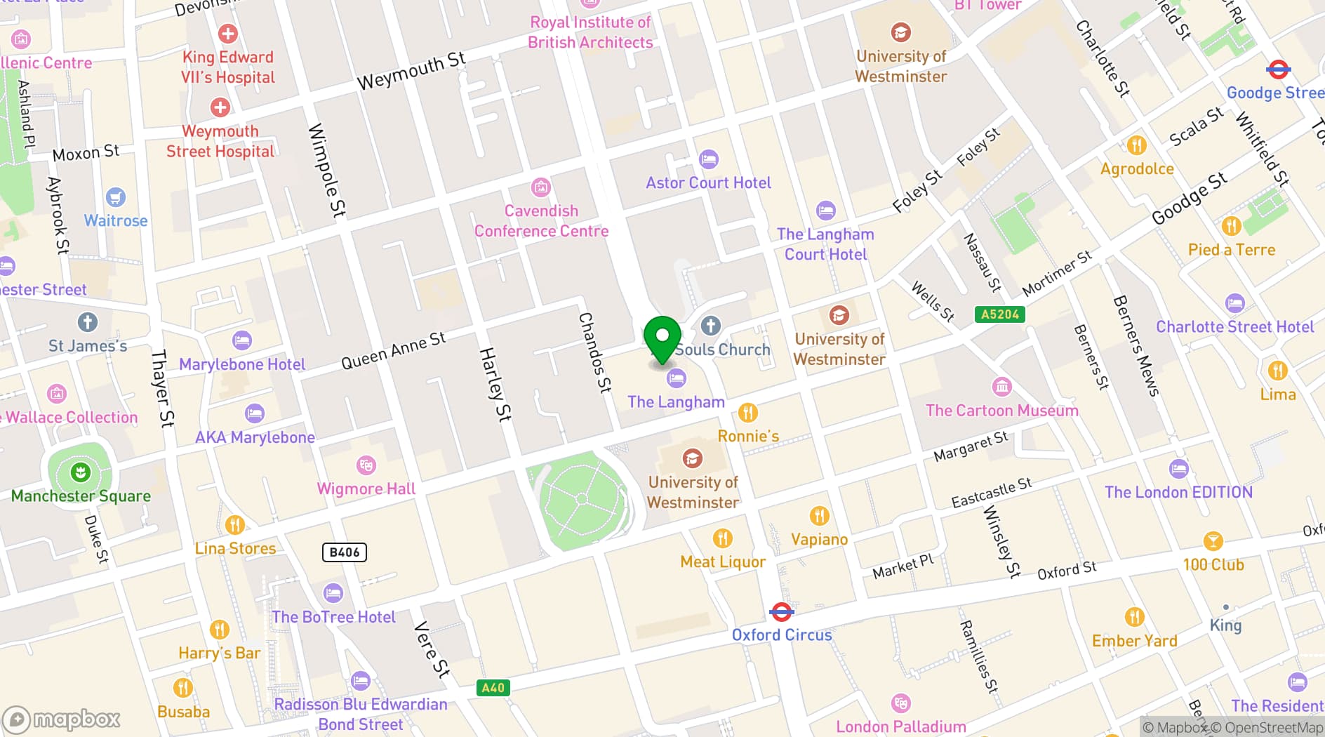 Map showing The Langham, London