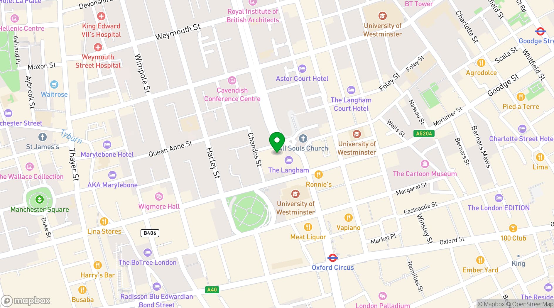 Map showing The Langham, London